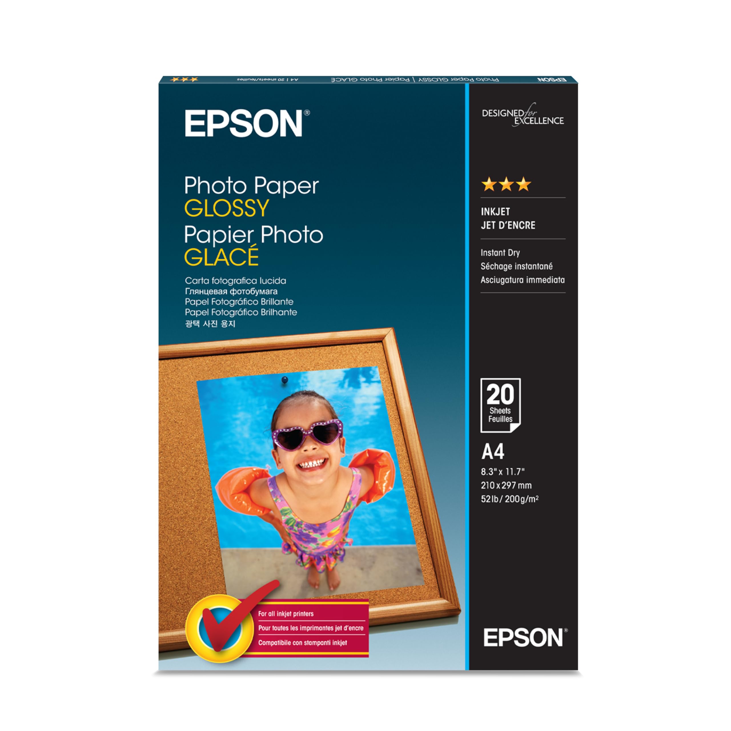 Epson Glossy Photo Paper, A4, 210 x 297mm, 194 g/m2, 20 Sheets