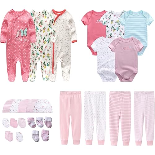 Newborn Layette Gift Set 27-Piece Baby Girl Clothes Bodysuits, Pants Essentials and Accessories 0-6Months