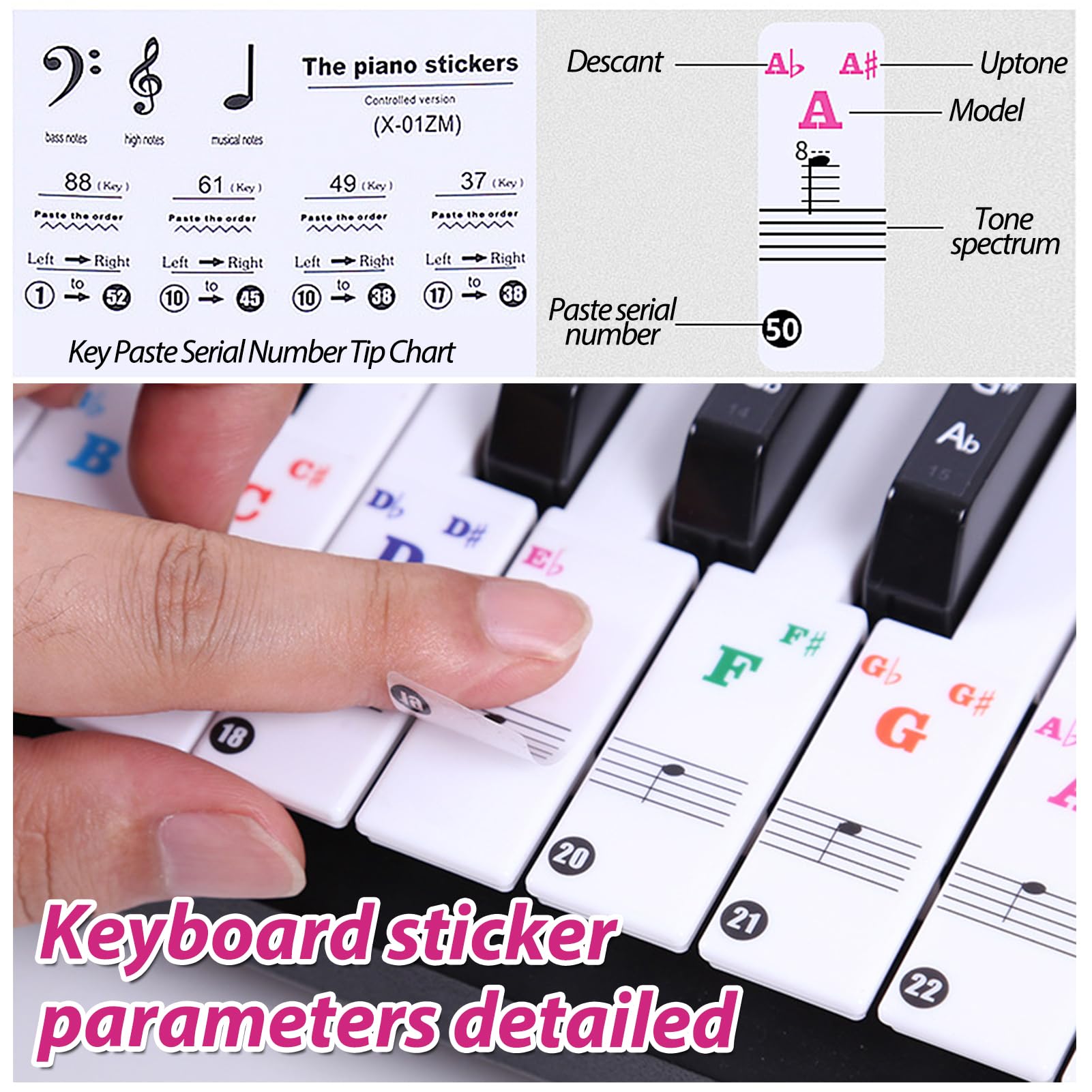 Adesivi Per Tastiera Pianoforte 88 Tasti - Silicone Rimovibile, Con Note, Per Principianti E Bambini