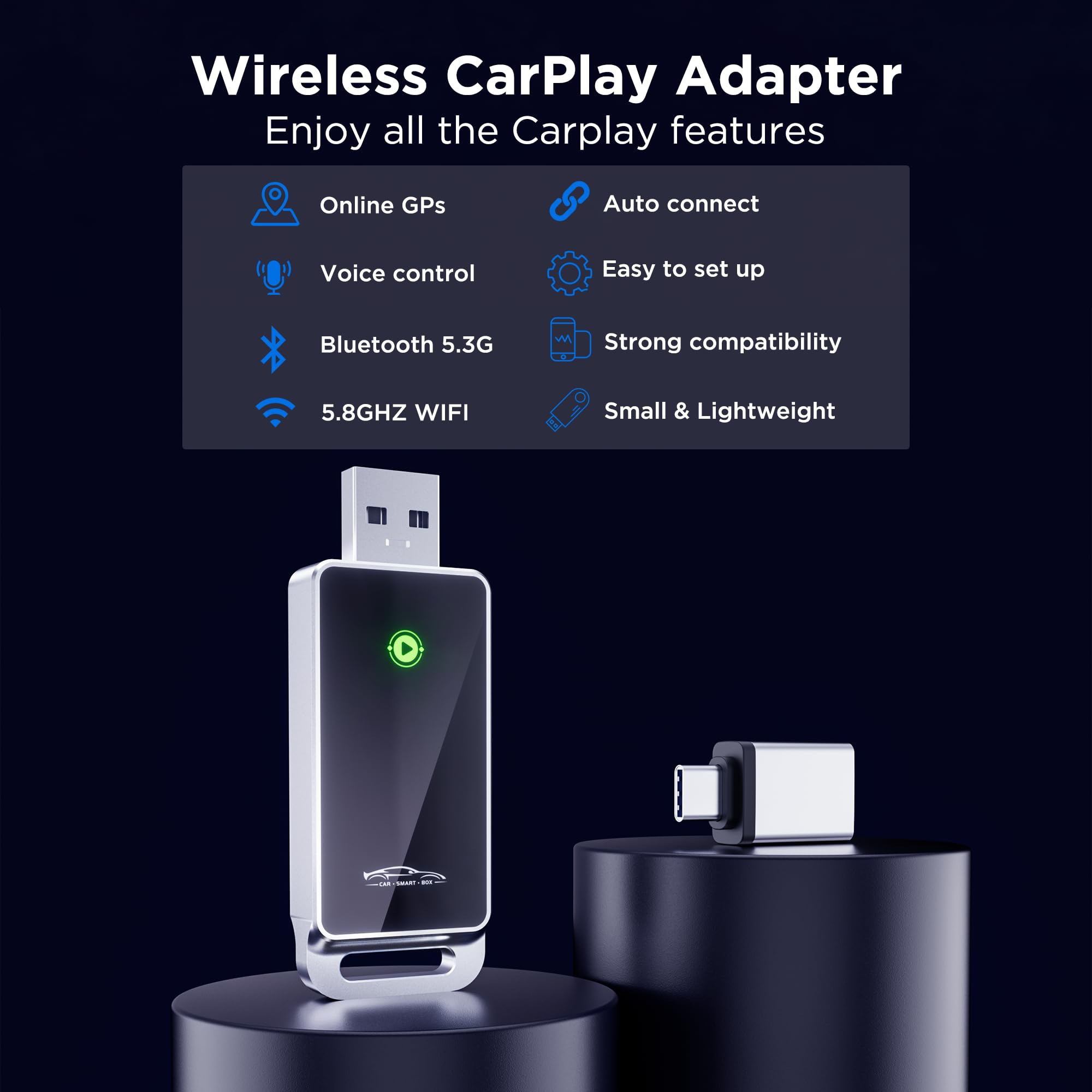 vnilrgle Wireless CarPlay Adapter 2024 Upgrade, Plug and Play, No Latency, Converts Factory Wired to Wireless, Compatible with iPhone 6+ and 2015+ Cars, Bluetooth 2.4GHz and Wi-Fi 2.4+5.8GHz - Image 2