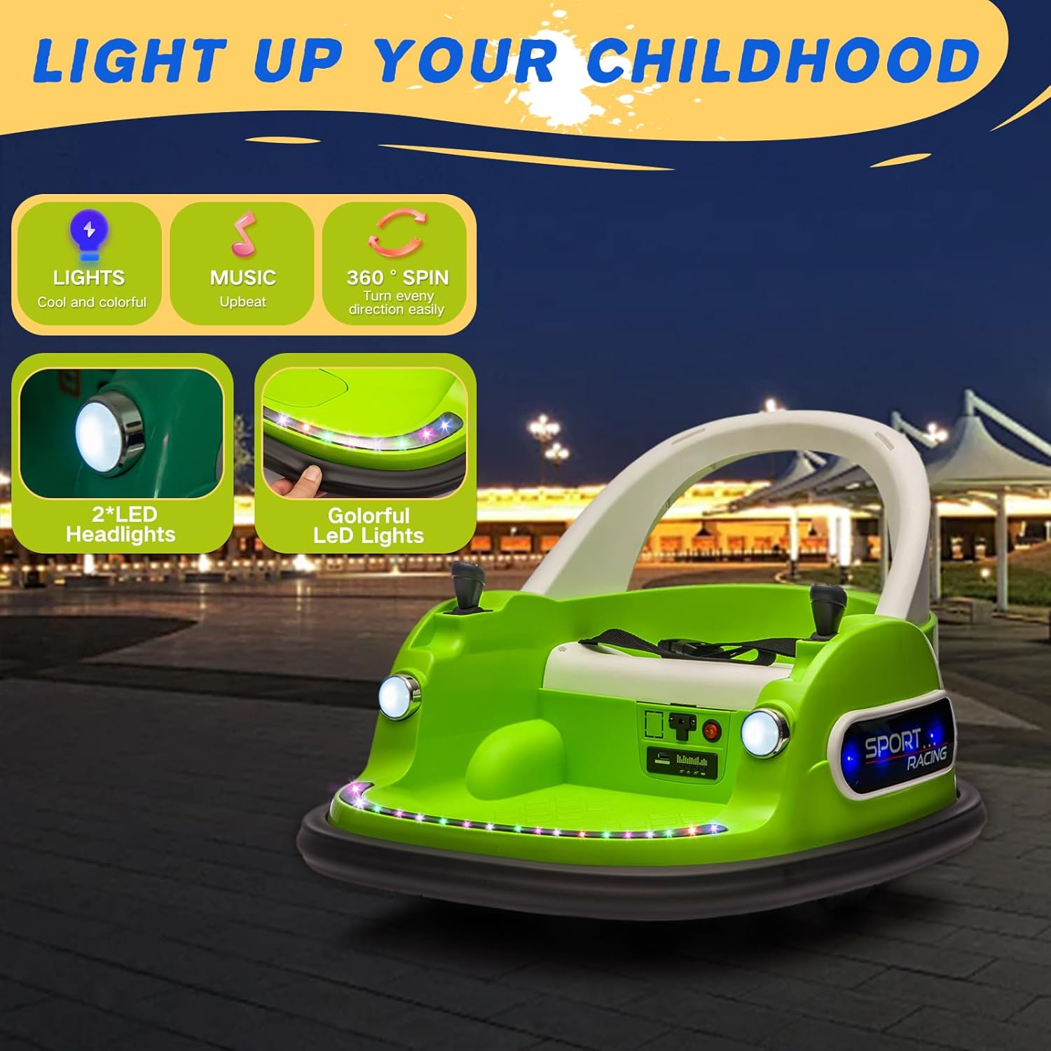 12V Ride On Bumper Car for Kids & Toddlers, Baby Riding Bumping Toy Car Gift with Remote Control, 360 Degree Spin and Safety Belt, Green