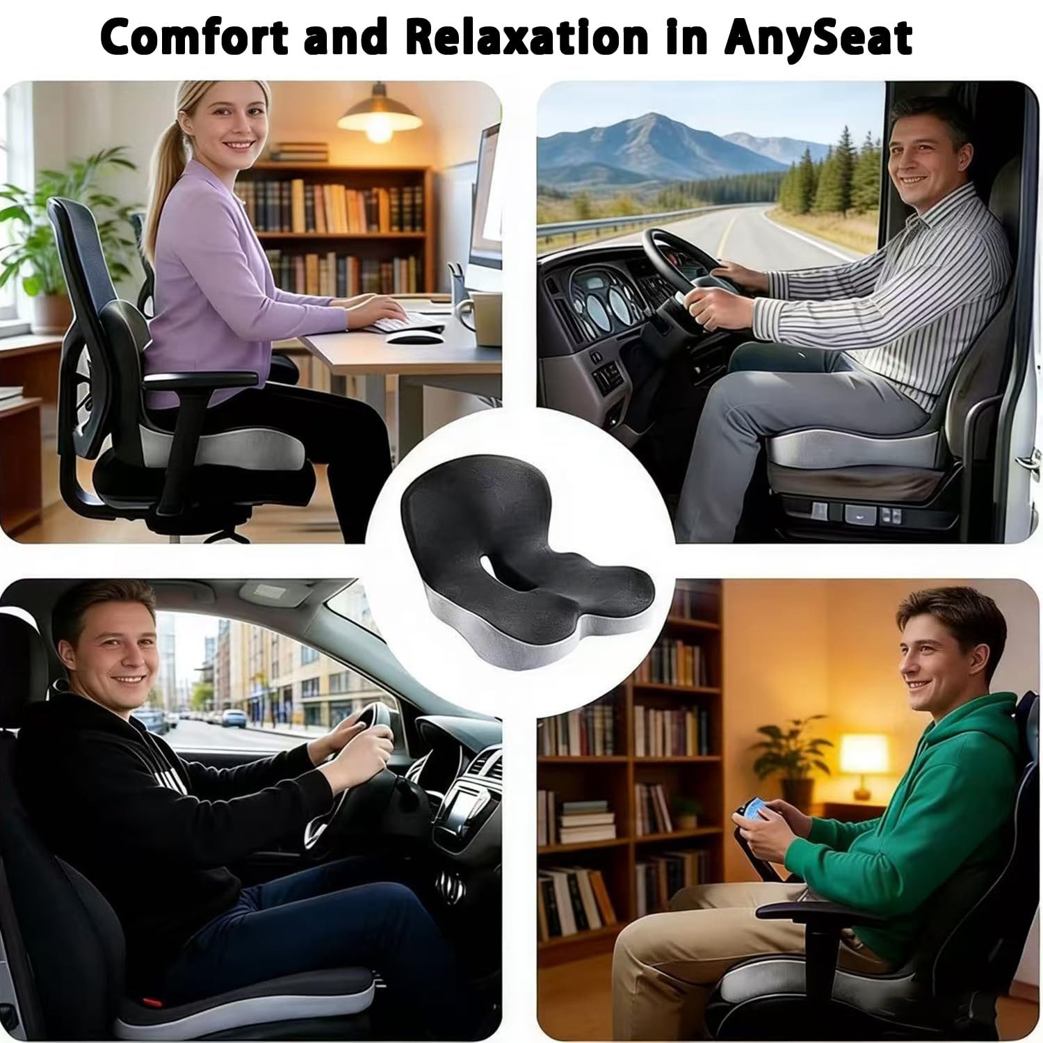 Cuscino per sedile e supporto lombare, cuscino ortopedico in memory foam per alleviare il dolore al coccige, sciatica, sollievo dalla pressione, cuscino ortopedico per sedia da ufficio, auto