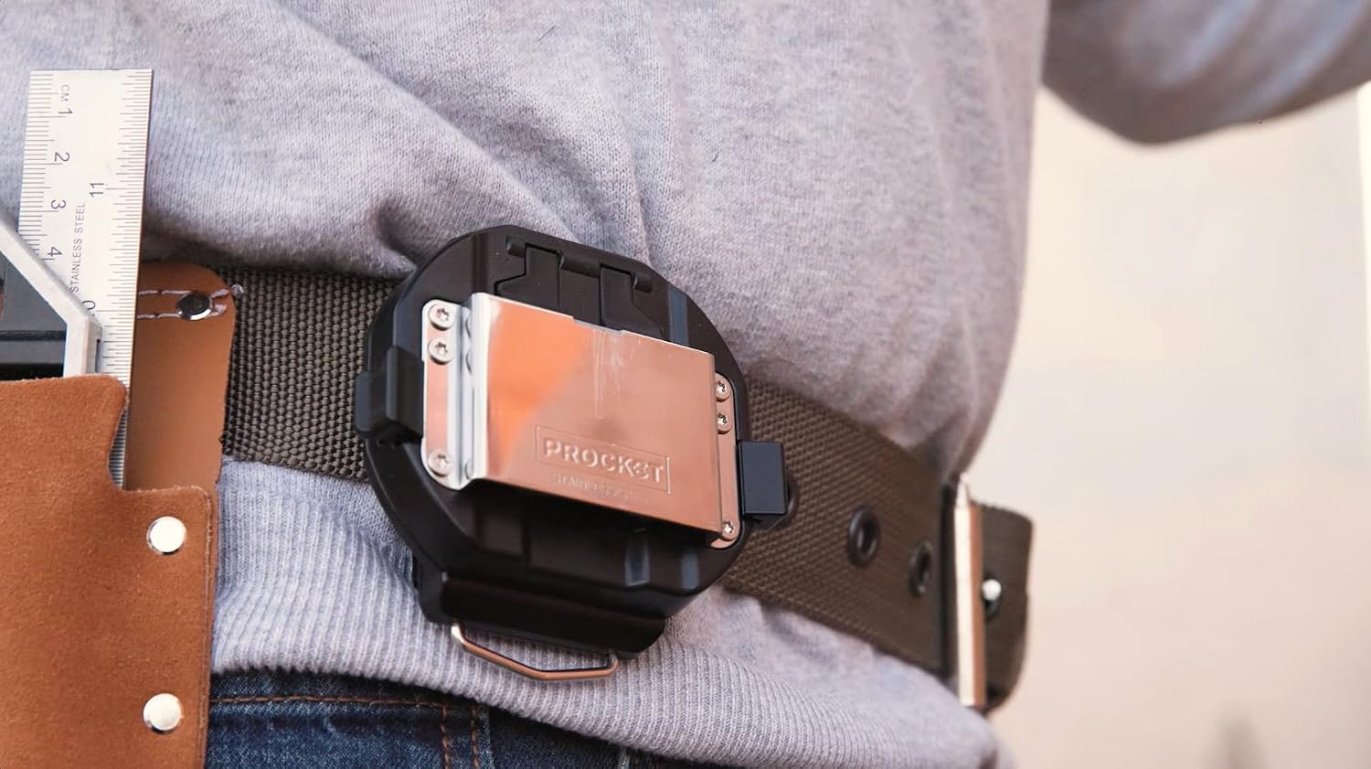 Universal Tape Measure Holder, Rotating Lock Function,Works with Any Clip Size, Belts up to 2" Wide, Made in Korea