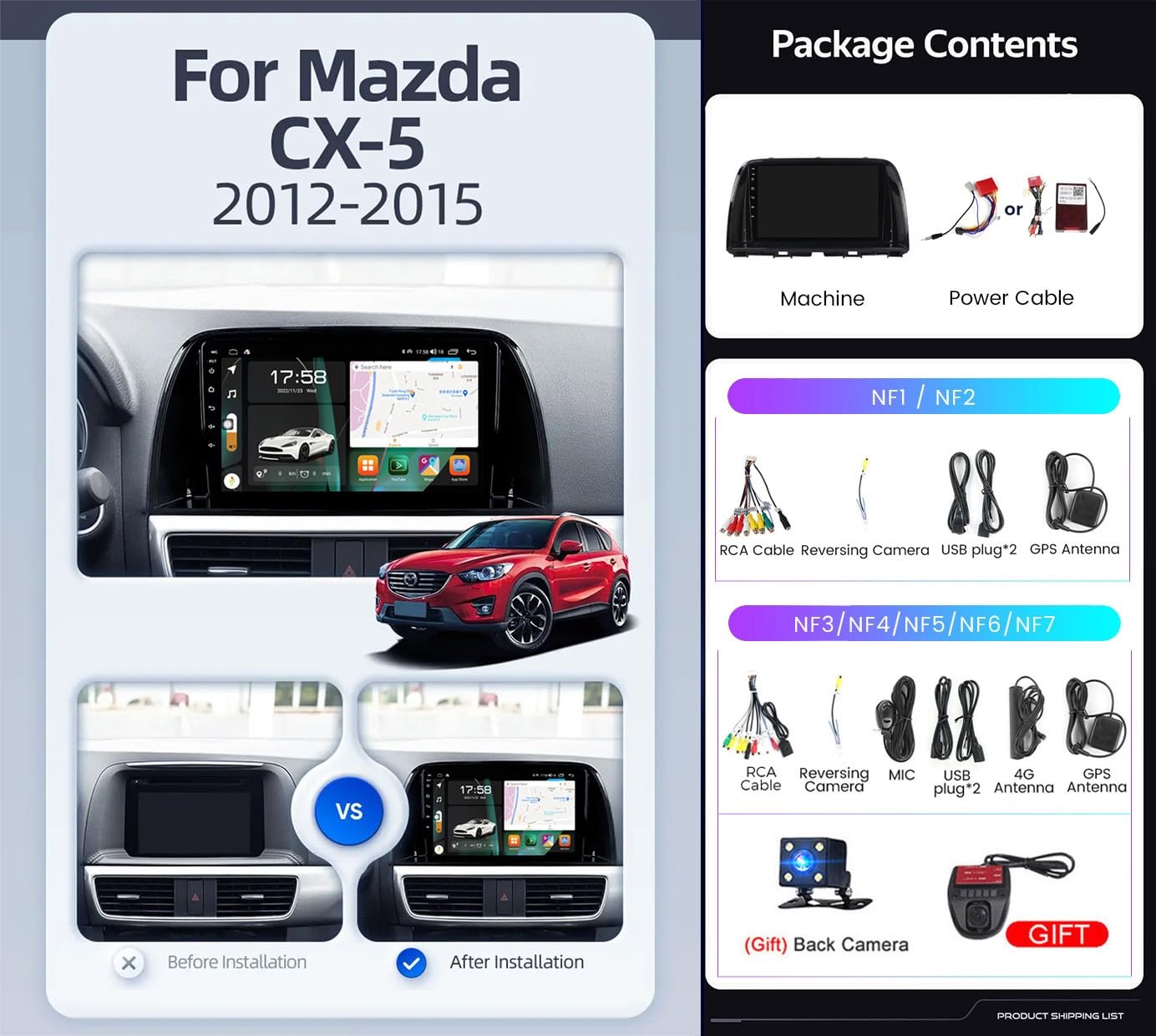 Android 13 Car Radio GPS Navigation für Mazda CX5 CX-5 2012-2015 DSP Bluetooth 5.0 4G WiFi 2 DIN 9 Zoll QLED Screen Carplay Android Auto Lenkradsteuerung