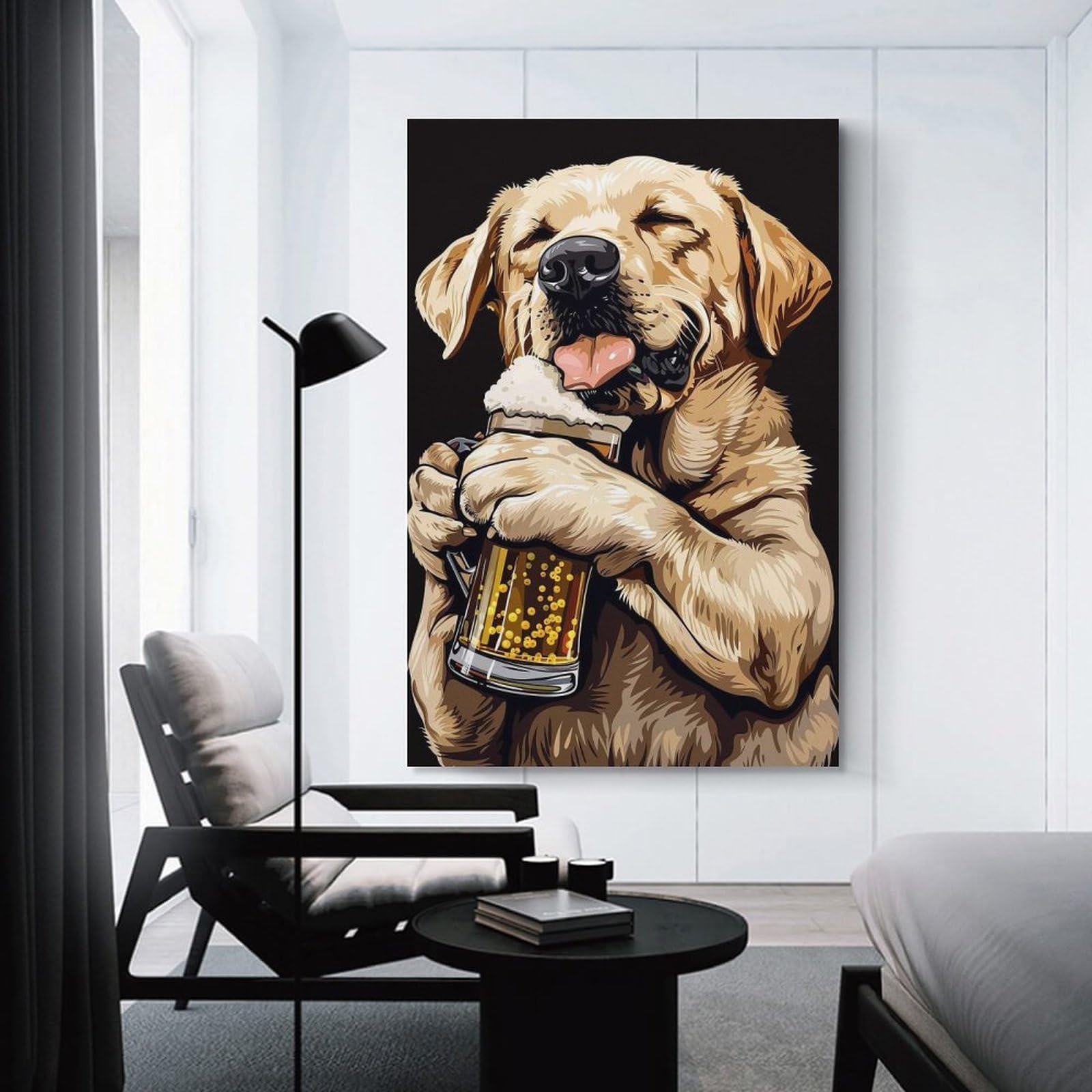 Junmoney Labrador Beer Wall Picture Print, 24x36inch(60x90cm), for Feature Walls in Flats Or Modern Rooms, Decorative Artwork with Flexible Styling