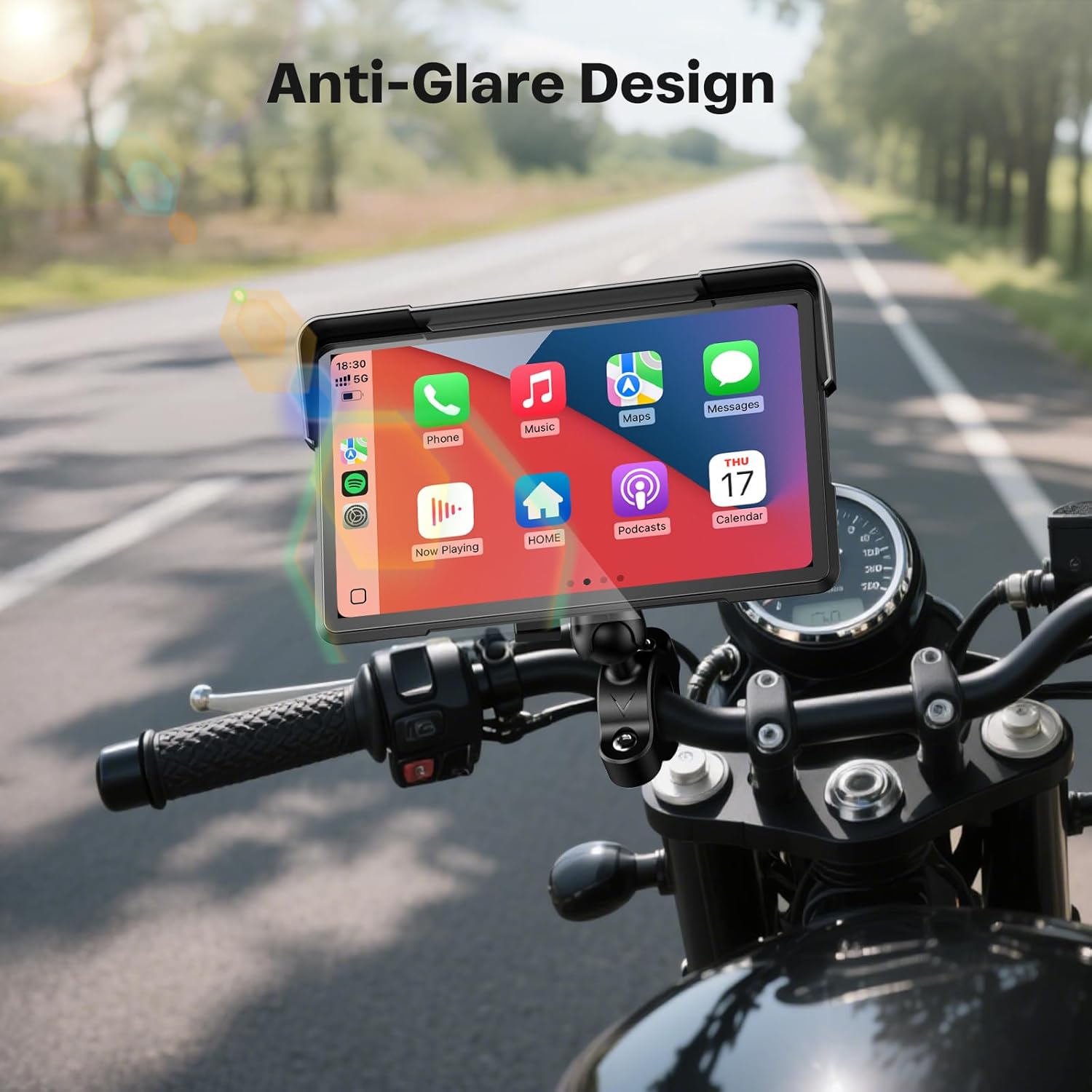 WonVon Carplay display with anti-glare design visible on a sunny road