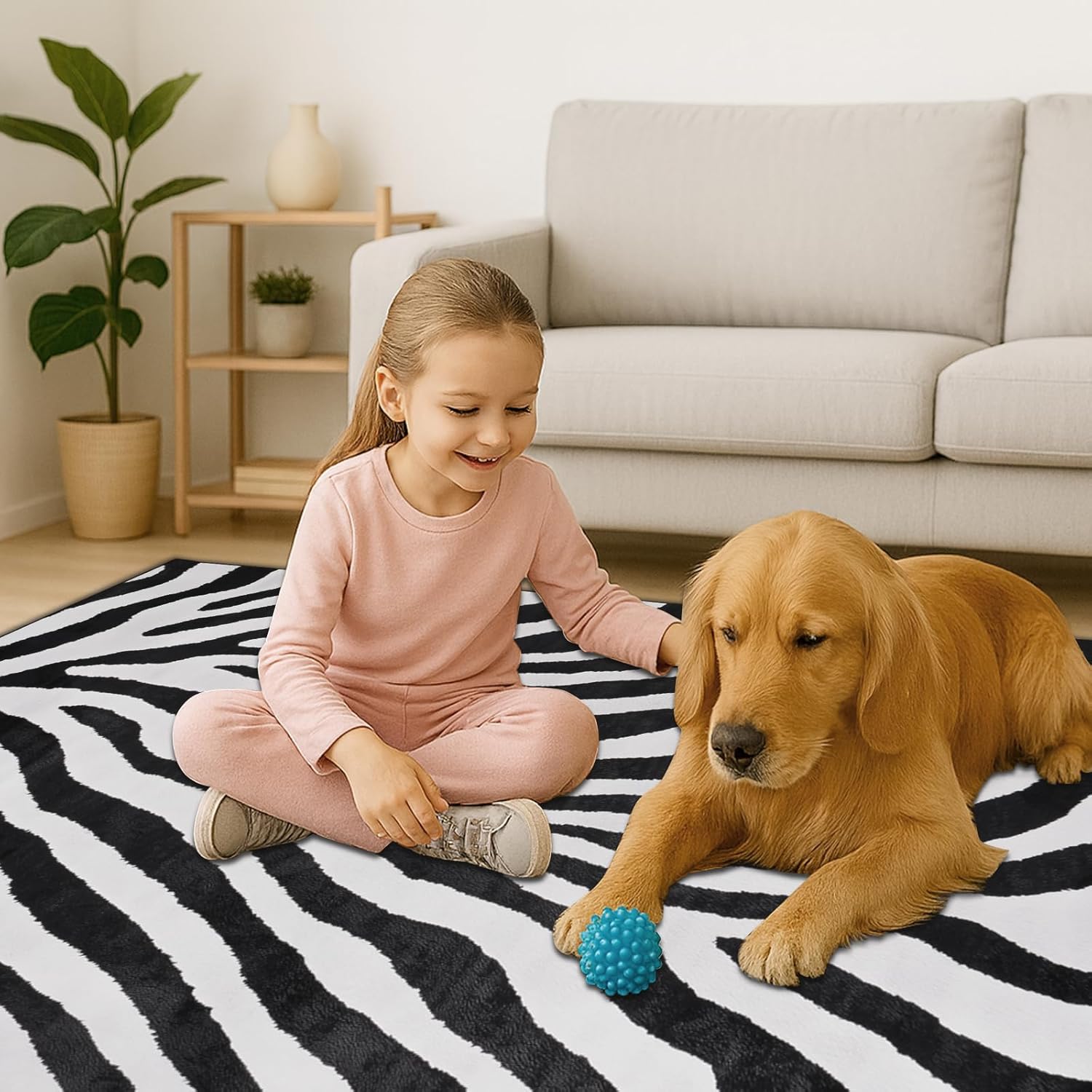 Intellar 8’x10’ Washable Area Rug-Zebra Stripe Pattend Low Pile Not Slipe Rug,Easy Care and Durable Catpet,Suitable for Bedroom,Living Room,Studies（Black and White）