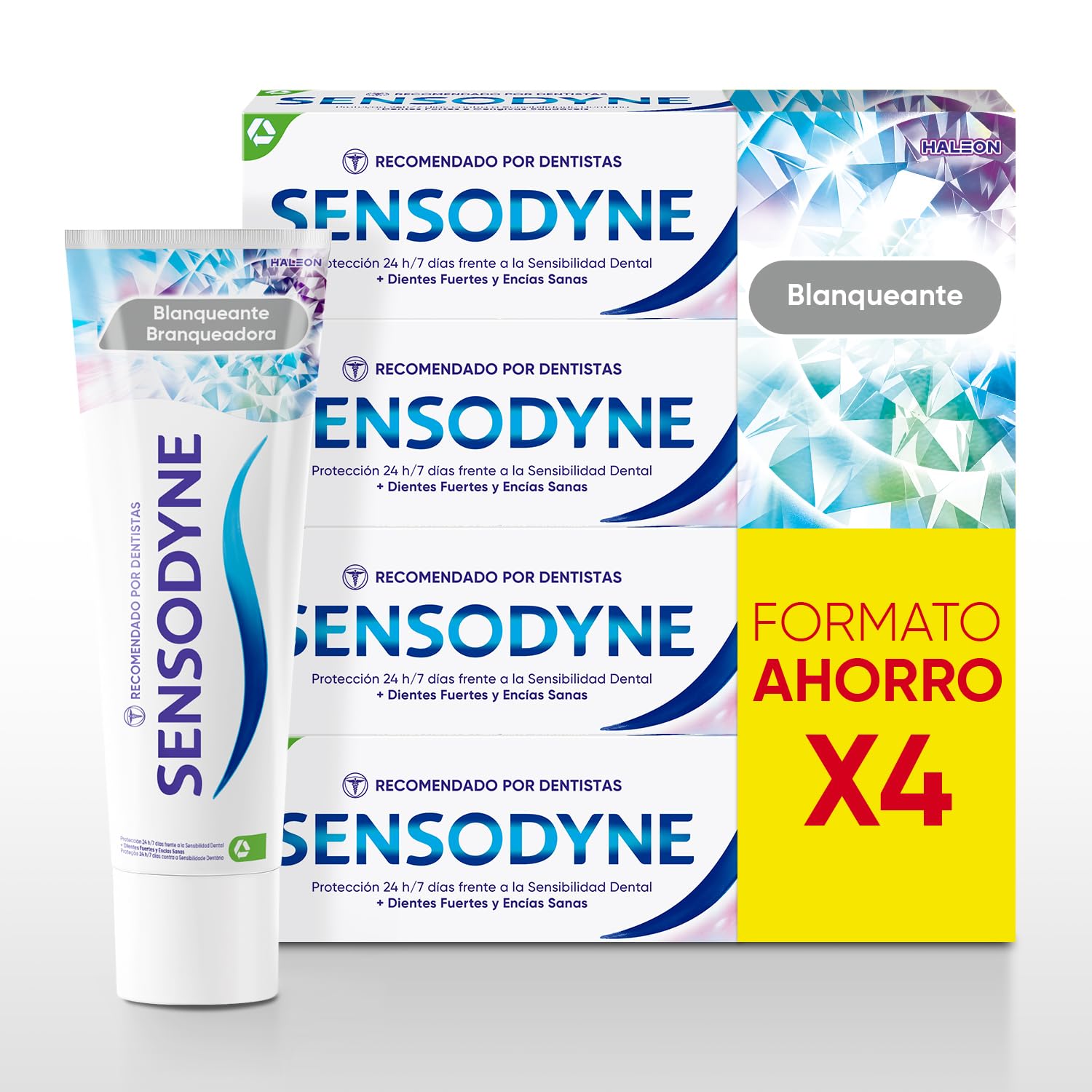 Sensodyne Blanqueante Pasta de Dientes Blanqueante, Alivio Para Dientes Sensibles, Protección Duradera Frente a la Sensibilidad Dental, Pack 4x75 ml