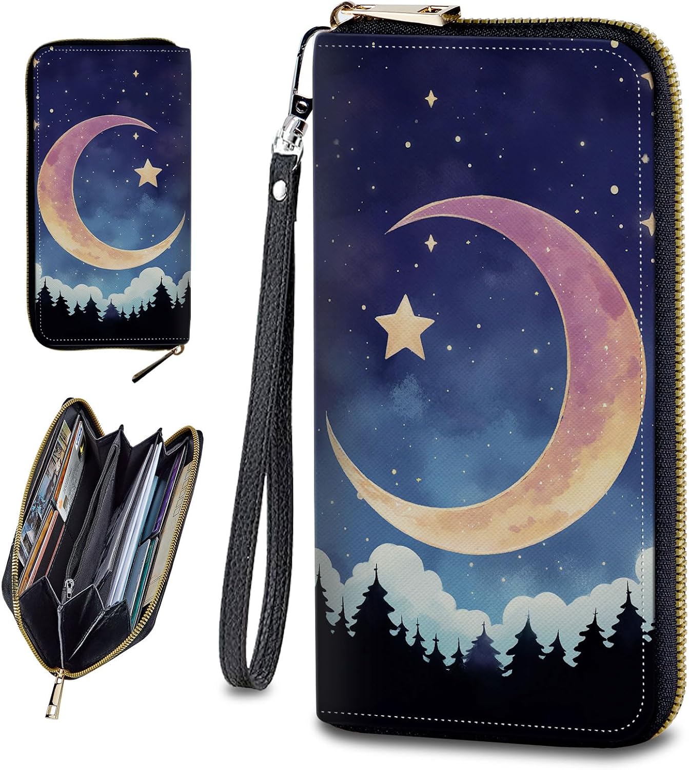 Wristlet Wallets For Women With Card Holder Zipper Pocket,Slim PU Leather women's Wallet Clutch