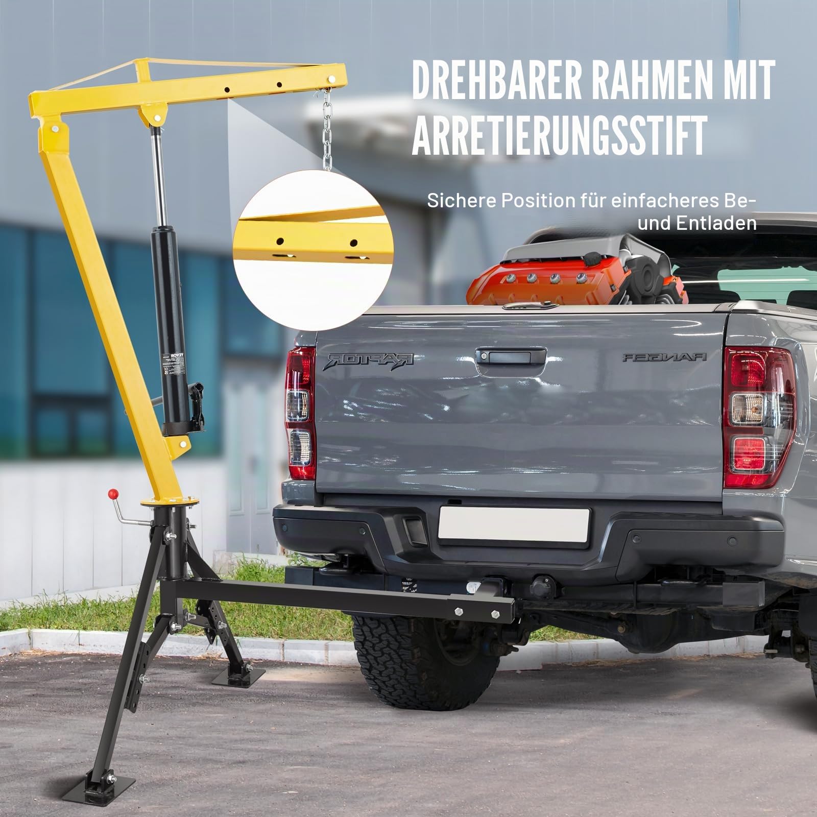 VEVOR Hydraulischer Pickup-LKW-Kran, 454 kg Tragfähigkeit, 360° drehbar, an der Anhängerkupplung montierter Kran, zum Heben von Gütern im Baugewerbe, in der Forstwirtschaft und in der Fabrik