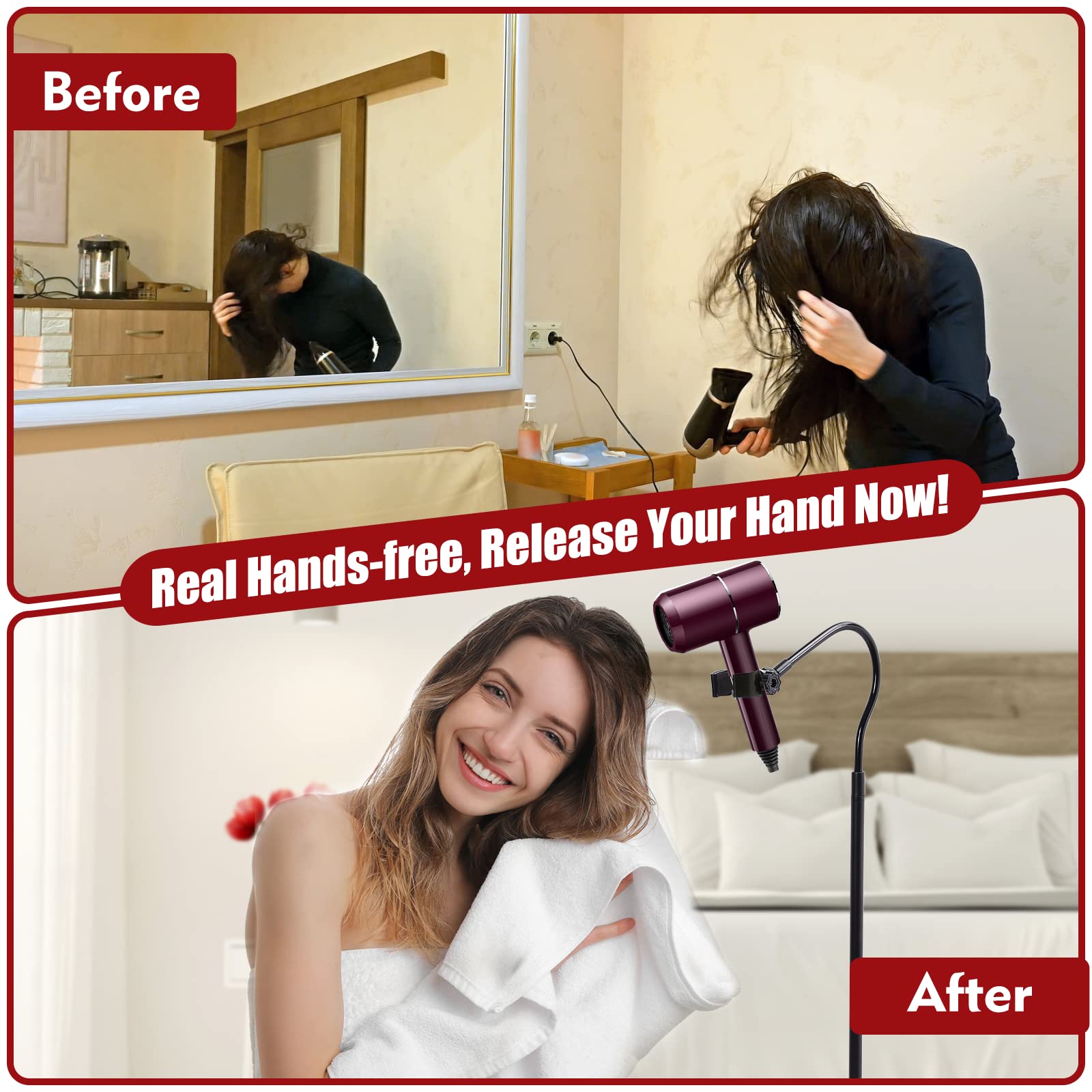 ?2022 New Version?Hair Dryer Stand, 1.6M Adjustable Height Hands-Free Hair Dryer Holder with Heavy Base, 360 Degree Rotating Blow Dryer Holder Suitable for 99% Hair Dryer(1.9KG)