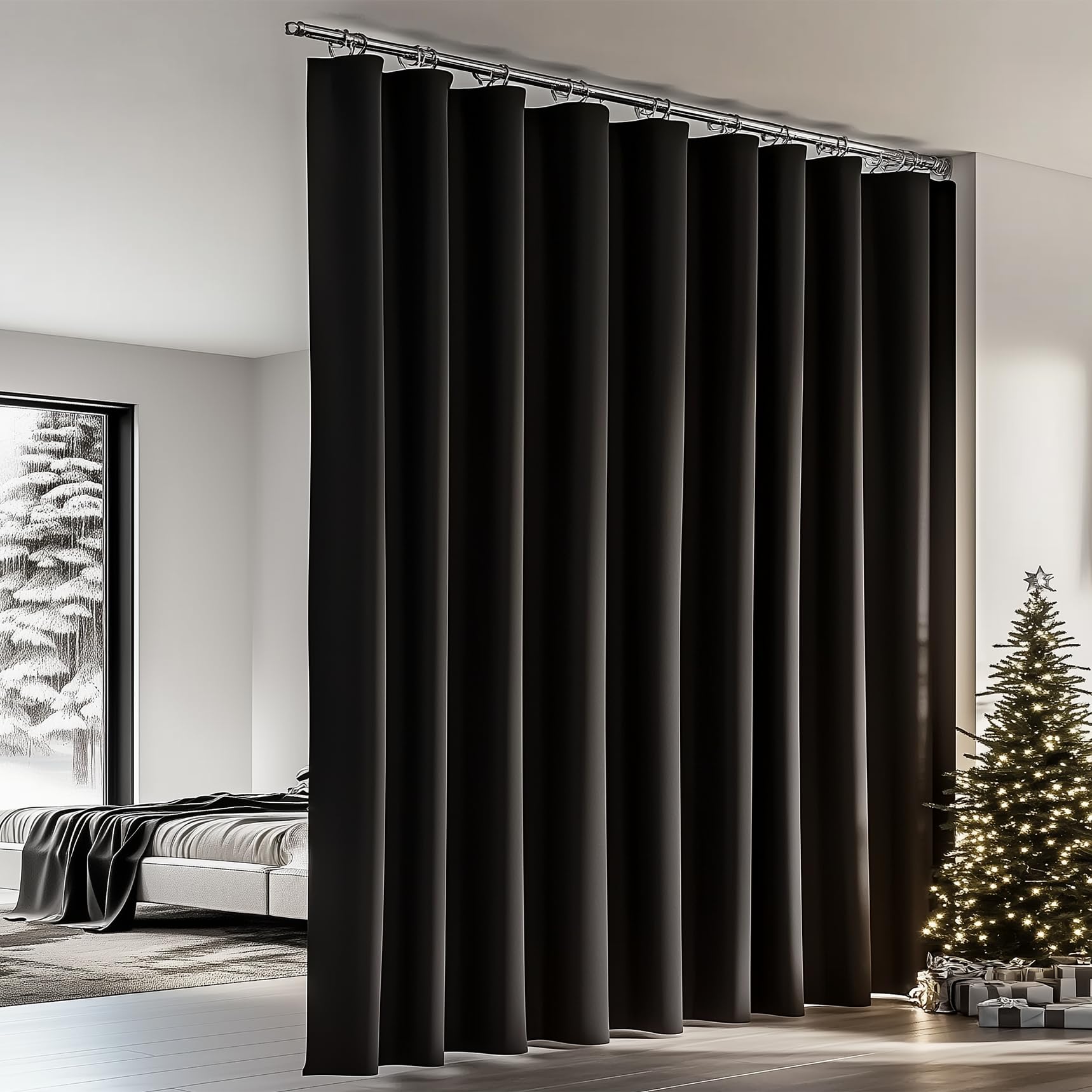 PANOVOUS Room Divider Curtains with Rod Pocket, Privacy Drapes for Sliding Glass Doors with Hooks 100W x 96L Inches