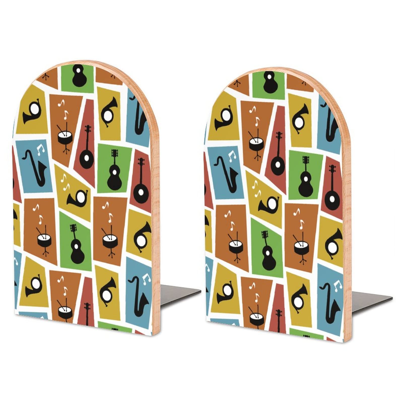 Musical Instrument Notes Bookends Heavy Duty Book Stand 1 Pair for Home Office Shelves Decorative