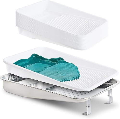 Vista 9 de Juego de bandeja de pintura y revestimiento, el juego incluye bandeja de metal reutilizable de 9 pulgadas y 10 paquetes de revestimientos de pintura