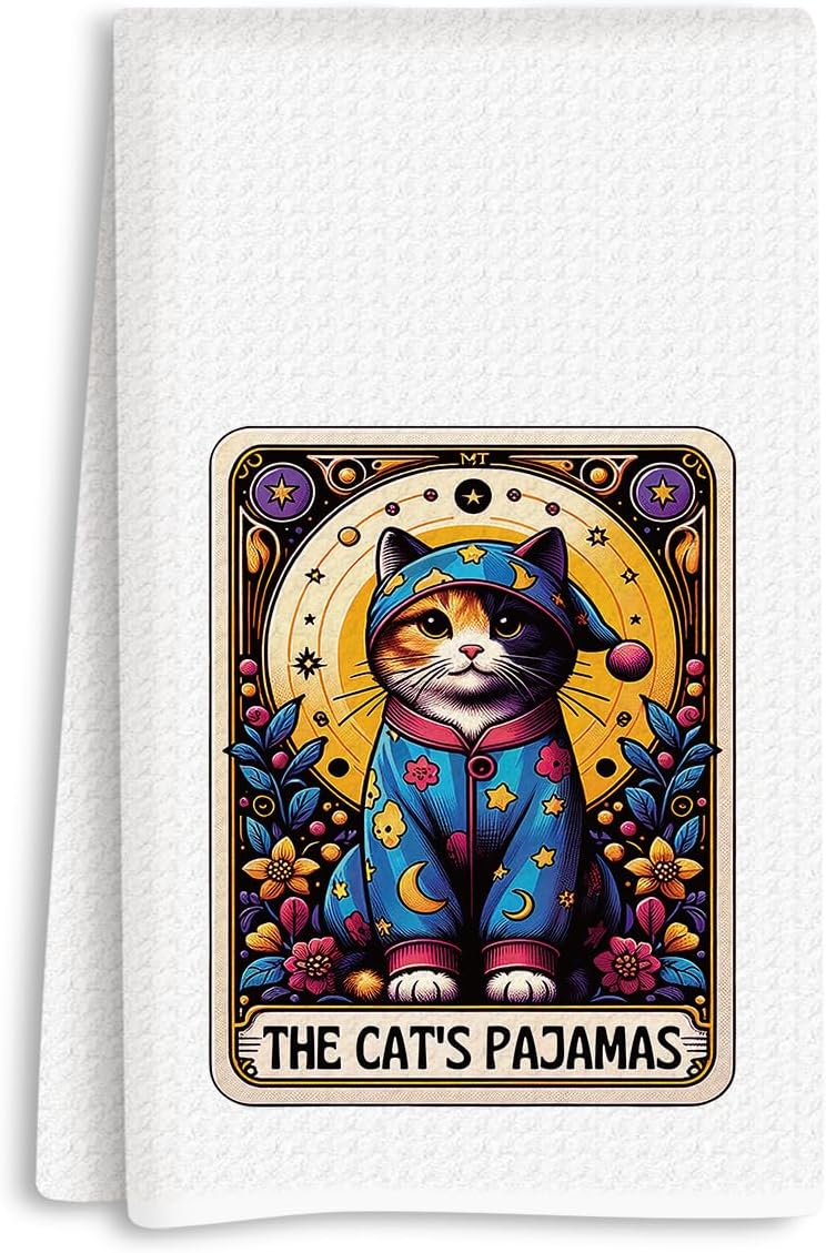 Funny Tarot Kitchen Towels, Witchy Kitchen Towels, Witchcraft Gifts, Witchcraft Supplies, Reusable Cat Tarot Decor Hand Towel for Holiday Home Bar Baking Bathroom Cooking 14x24 Inch