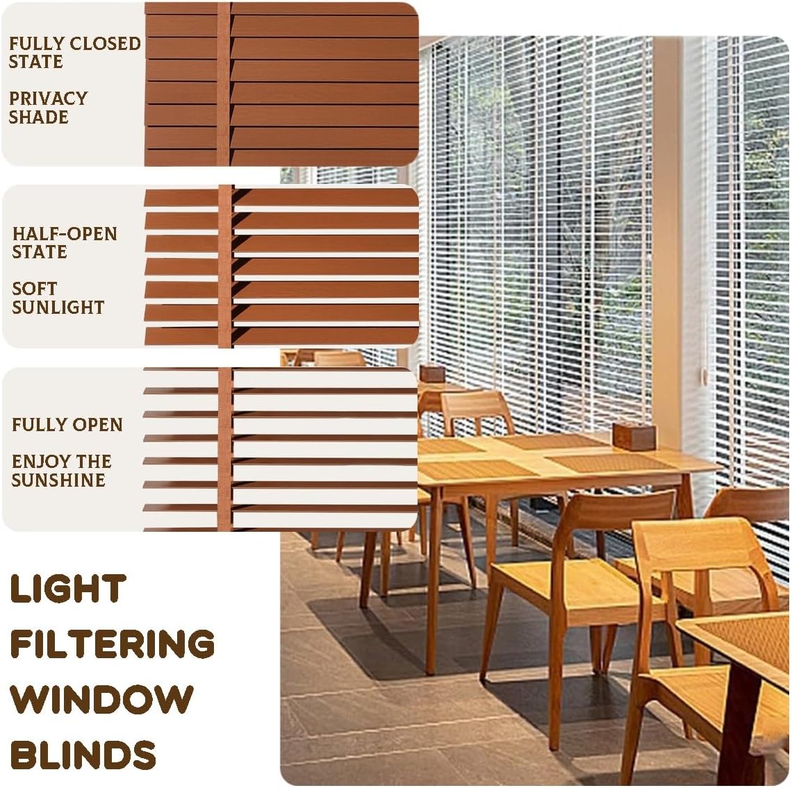 Custom Blackout Windows Blinds & Shades Cordless Wooden Blinds for Interior Wide 18" 24" 28" 30" 36" 38" 48" 64" 66" 72" Heat Insulation Shutters Window Blinds for Home(Brown)