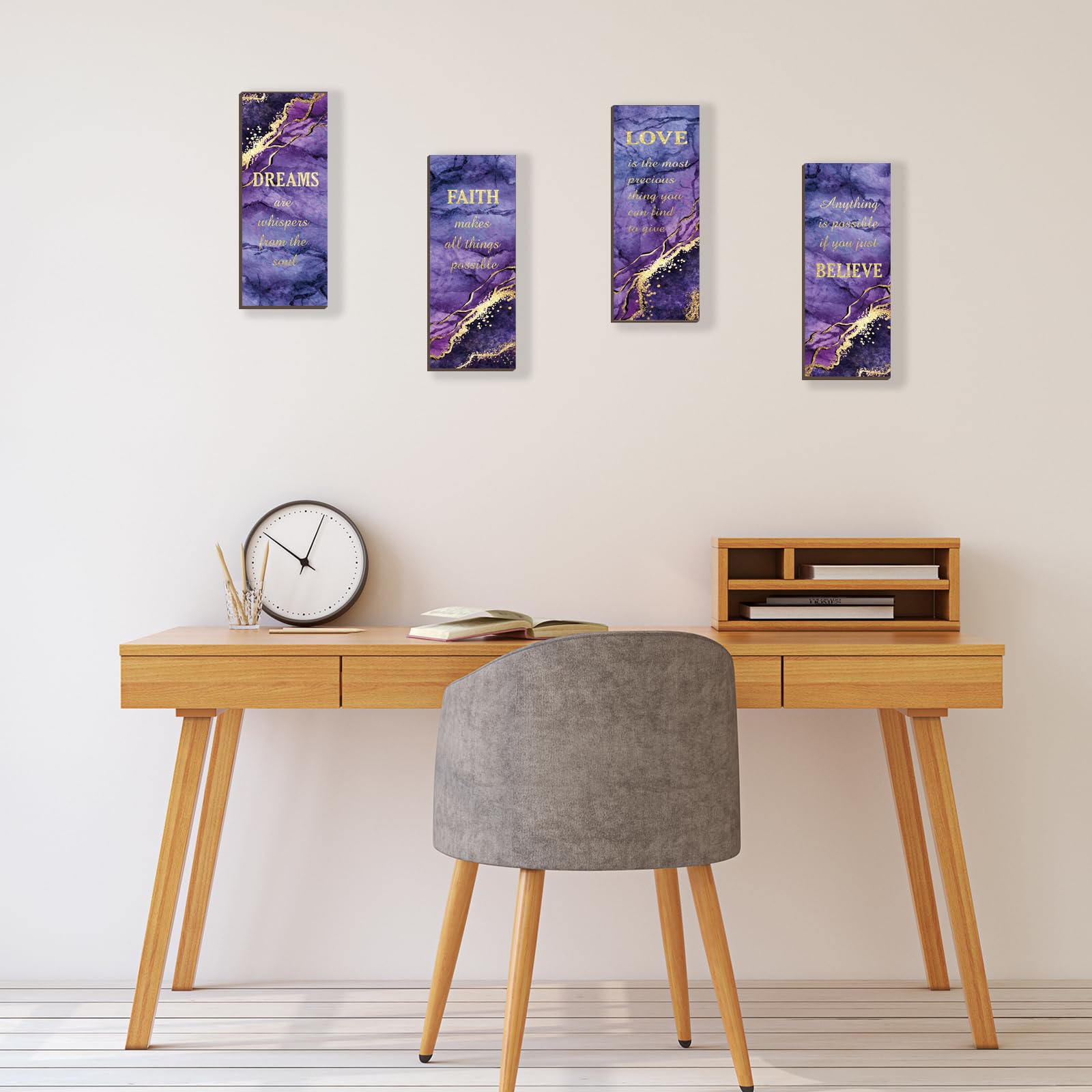 FENCORDAR - Lot De 4 Décorations Murales Bois Noir Et Doré - 25 X 10 Cm - Citations Motivantes