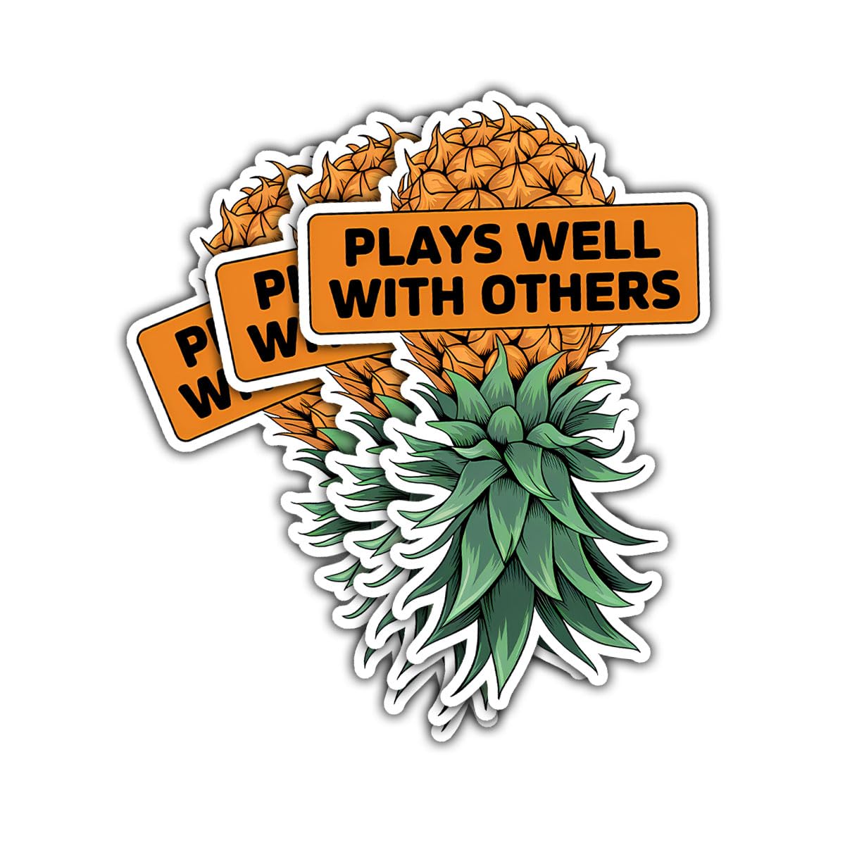 3 Pcs Plays Well with Others Sticker, Upside Down Pineapple Stickers, Aloha Pineapple Vinyl Stickers 3 Inches for Water Bottle, Laptop, Phone, Car,