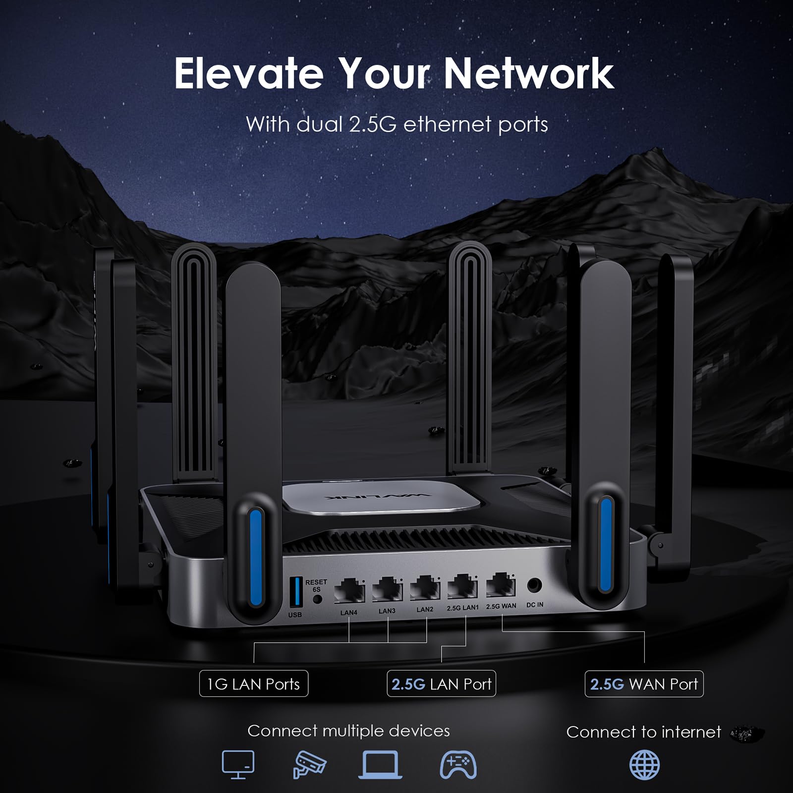 WAVLINK Dual Band AX6000 WLAN Router, 5950 Mbps WiFi 6 Gaming Router, 5GHz/4803Mbit/s + 2.4GHz/1147Mbit/s, 8x5dBi Antennen, MU-MIMO, Beamforming, 2.5G WAN/LAN, Keine DSL/Modem Funktion