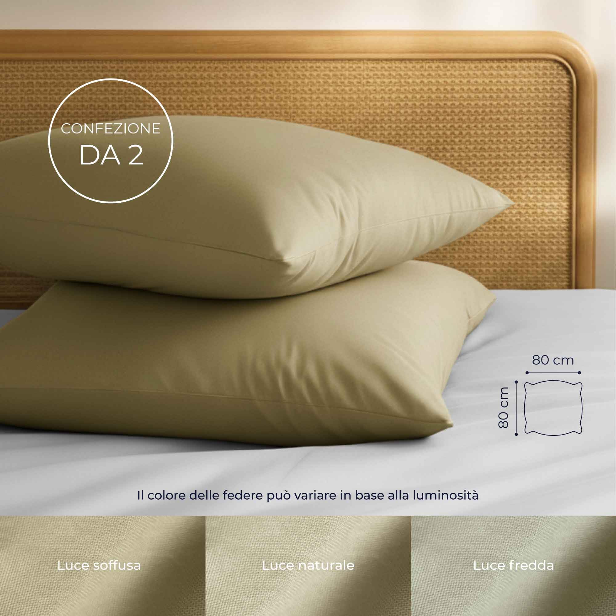 Federe 80x80 Cotone Rinforzato (Set da 2) - Beige - Trama Fitta a 57 Fili/cm² - Federe Cuscini 80x80 cm - Federe Cuscino 80x80 Certificate Oeko Tex - Dreamzie