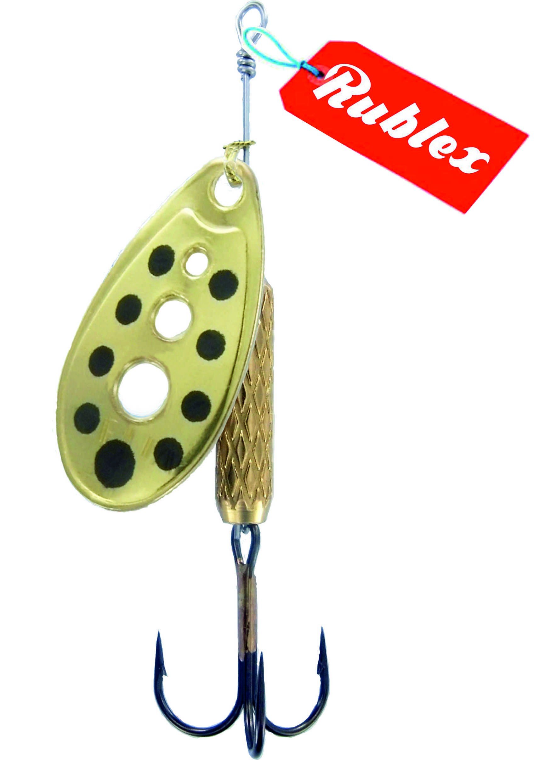 Pack de 5 Cucharillas de Pesca C-Turbo-5 OPN | Cebo Artificial de Pesca con Sistema de Clip y Acción de Giro Mejorado, Oro Puntos Negros, 9gr