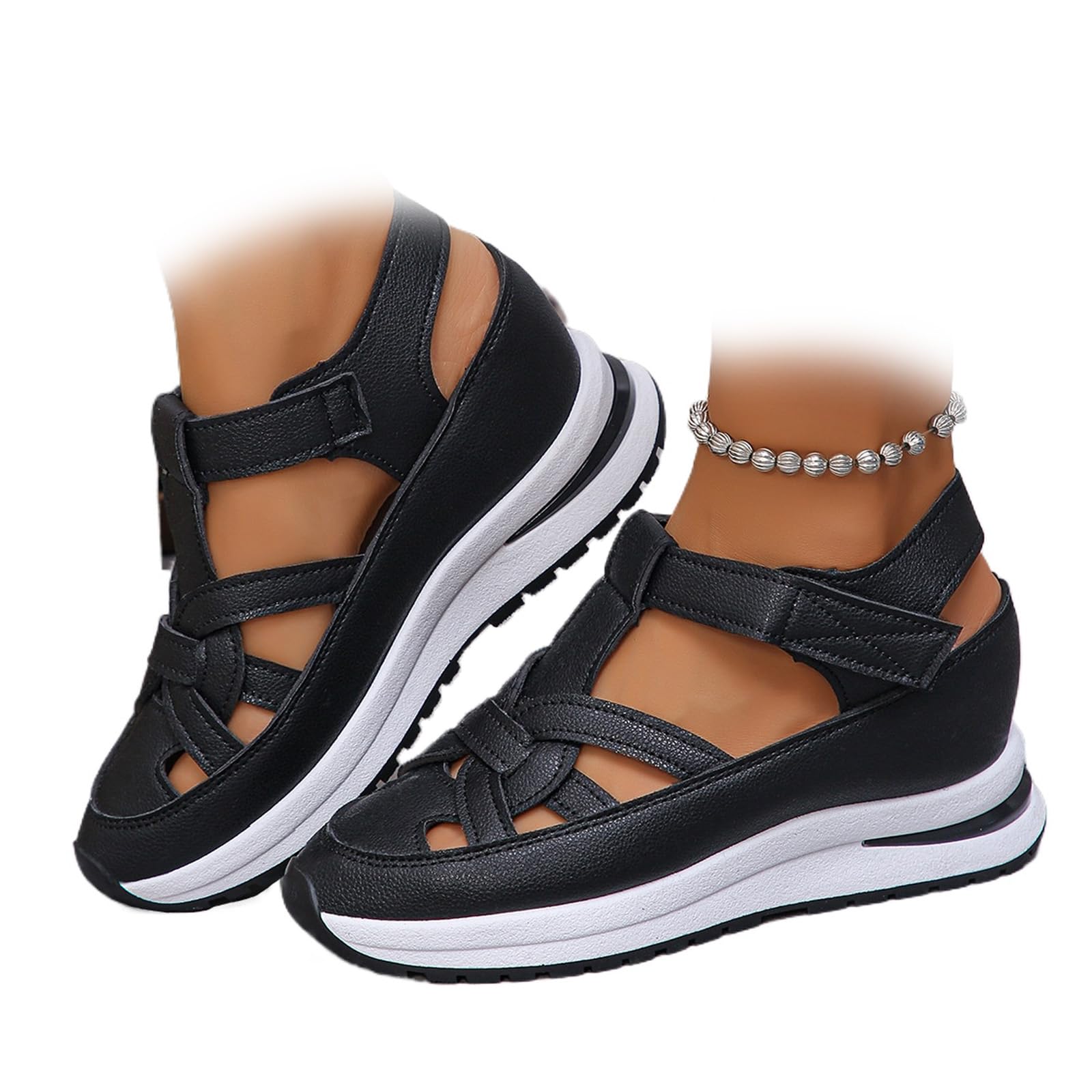 Sandalias de cuña de plataforma transpirables para mujer, sandalias de puntera cerrada, sandalias de verano para pescador, zapatos de cuña
