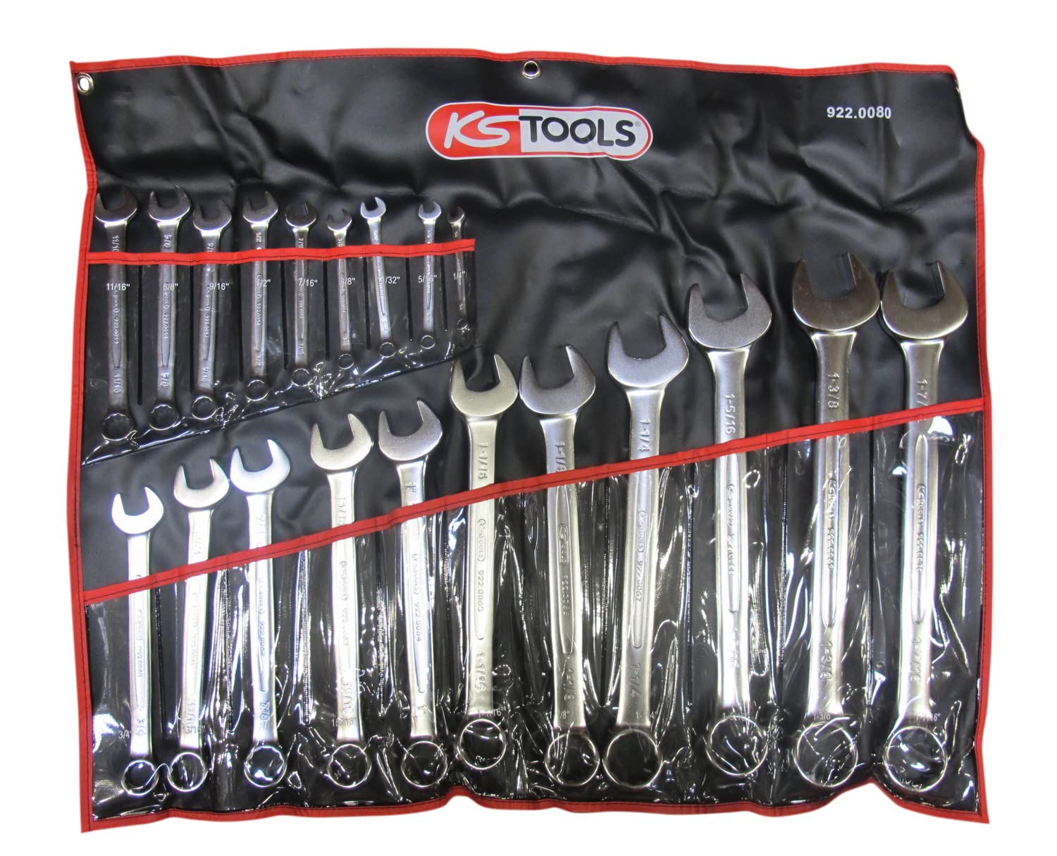 Ks Tools 922.0080 - Juego de 20 llaves mixtas en pulgadas, en estuche de cromo vanadium, acabado satinado