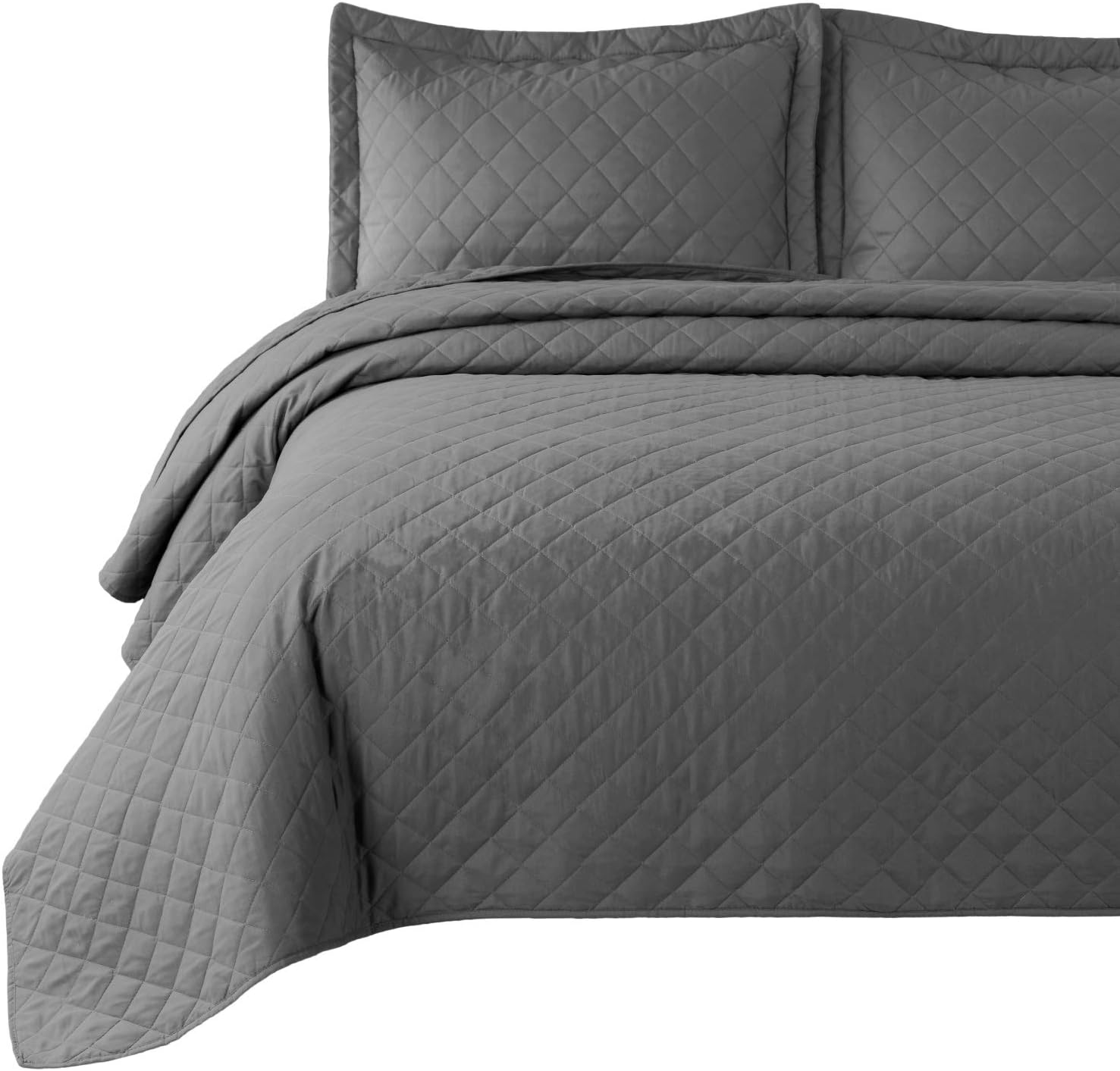 Bedsure Quilt Set Grey King Size(106x96 inches)- Diamond Stitched Pattern Bedspread - Soft Microfiber Lightweight Coverlet for All Season - 3 Pieces (Includes 1 Quilt, 2 Shams)