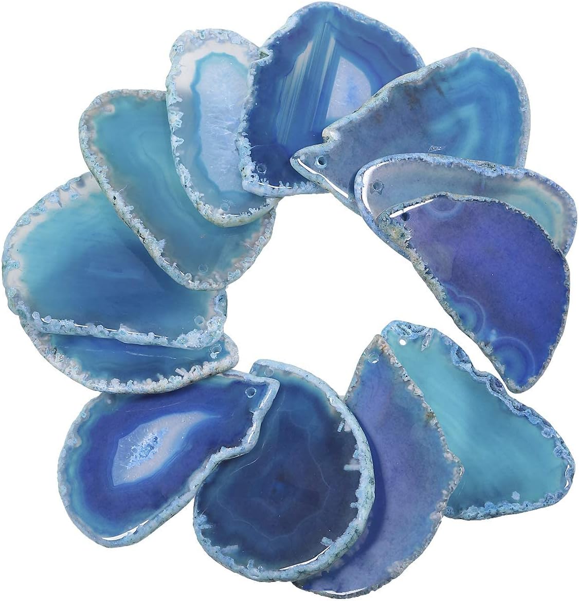TUMBEELLUWA Pack of 12 Top Drilled Polished Agate Slices Irregular Shape Agate Stone Pendants for Jewelry Making and Home Decoration