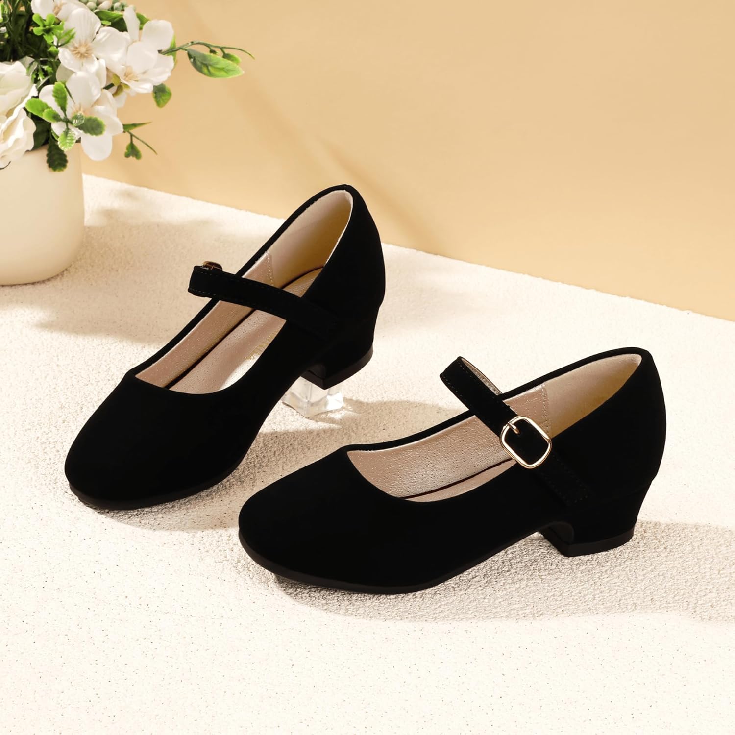 PANDANINJIA Girls Dress Shoes Toddler Little Big Kid Chunky Heels Wedding Party School PNEMY Flower Girl Shoes - Image 7