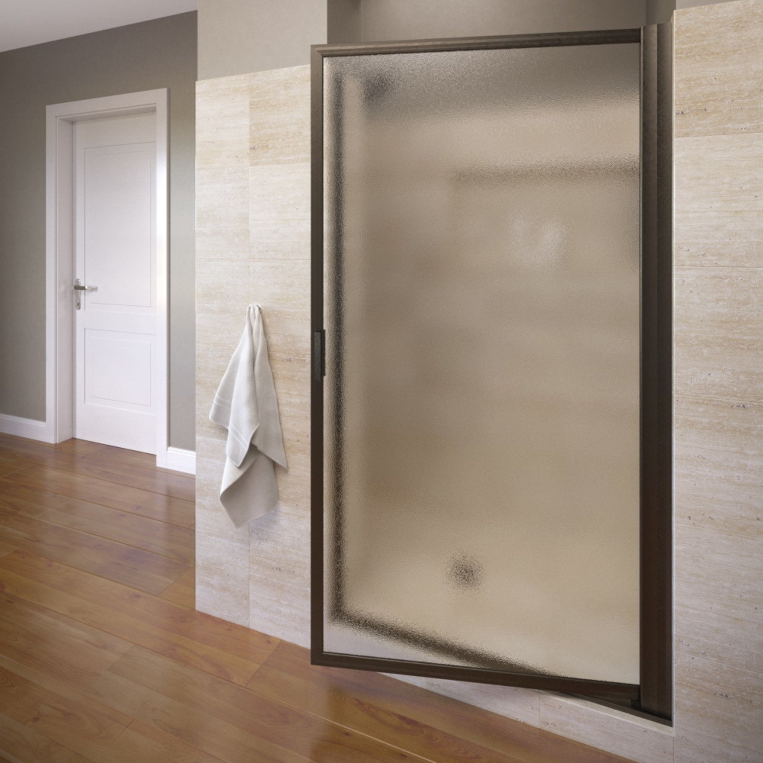 Basco Sopora 31.125- 32.875 in. Width, Pivot Shower Door, Obscure Glass, Oil Rubbed Bronze Finish