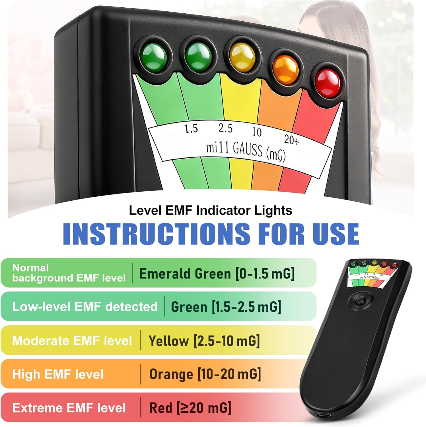 Rechargeable EMF Detector for Ghost Hunting with 5 Level LED Portable Handheld Magnetic Field Detector EMF Meter Ghost Hunting Equipment Electromagnetic Paranormal Equipment Tester Up to 20 + MG