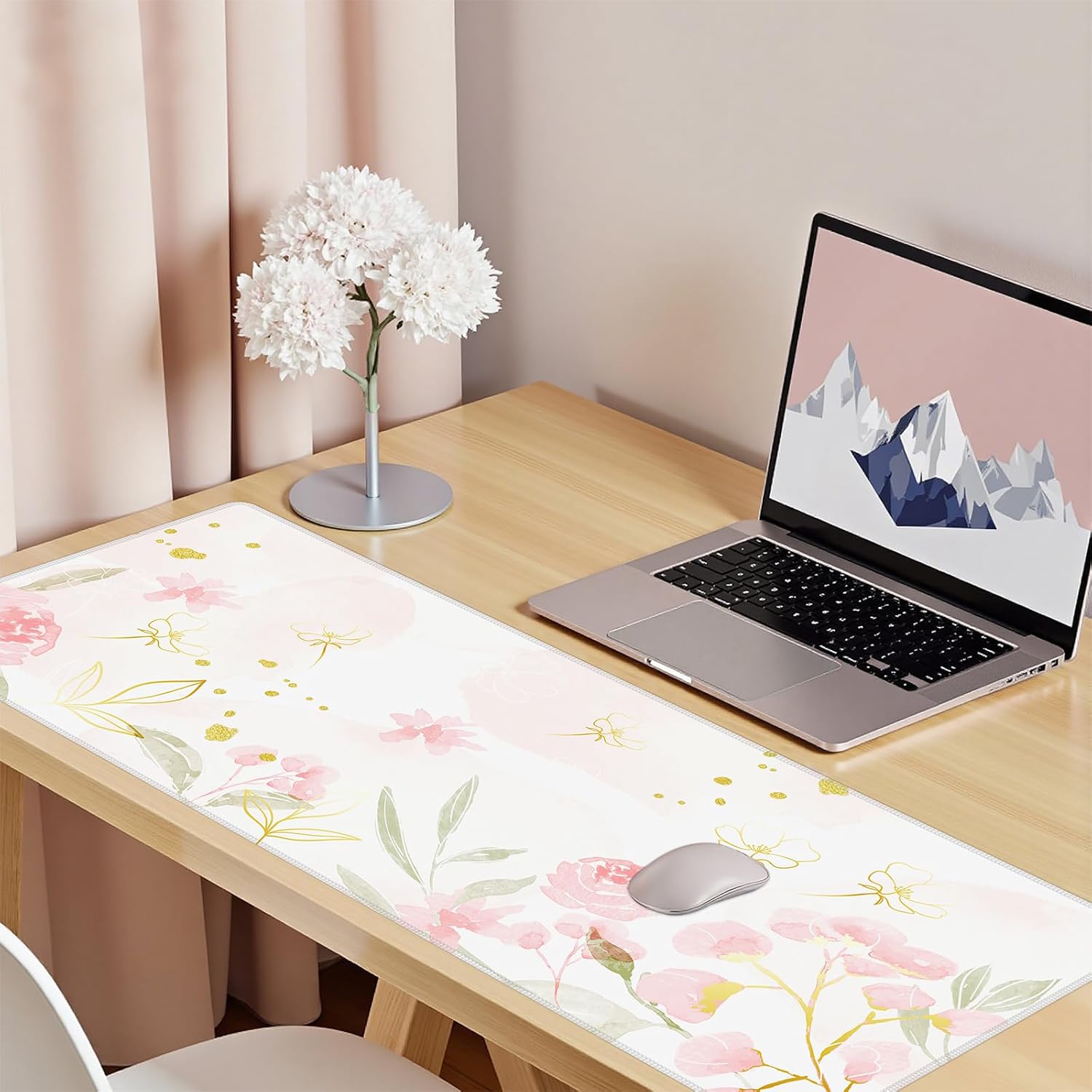 Baziabbo Pink Floral Desk Mat,XXL Extended Large Mouse Pad,Gaming Mousepad with Stitched Edge,Non-Slip Rubber Base Keyboard Desk Pad for Home Office Study Game - Image 6