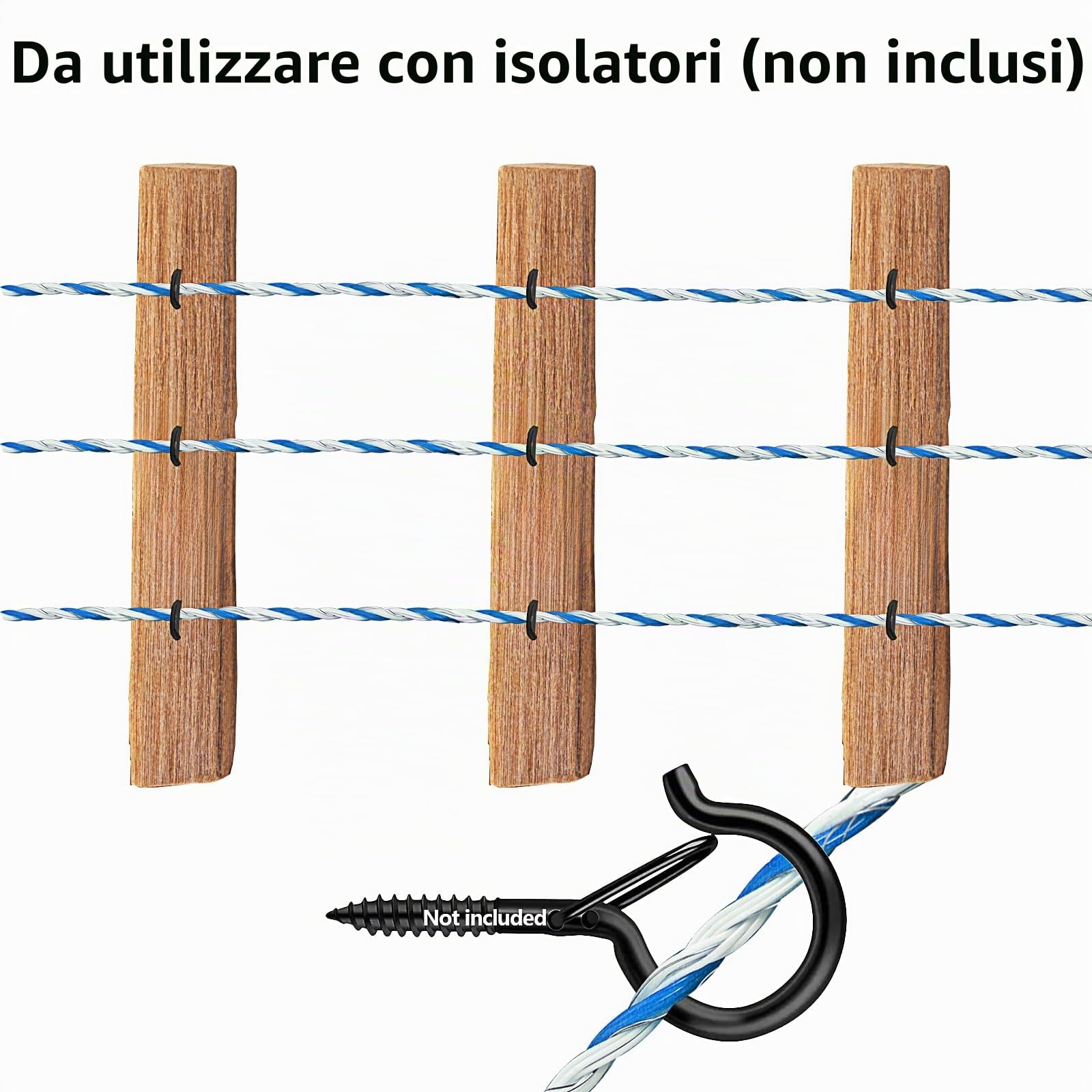Filo per Recinto Elettrico,Corda per Recinzioni Elettriche,500 Metri con 6 Fili Conduttori, Recinzione Metallica per Bestiame in Acciaio Inox, Elettrificati Recinzioni per Animali Cinghiali Mucche