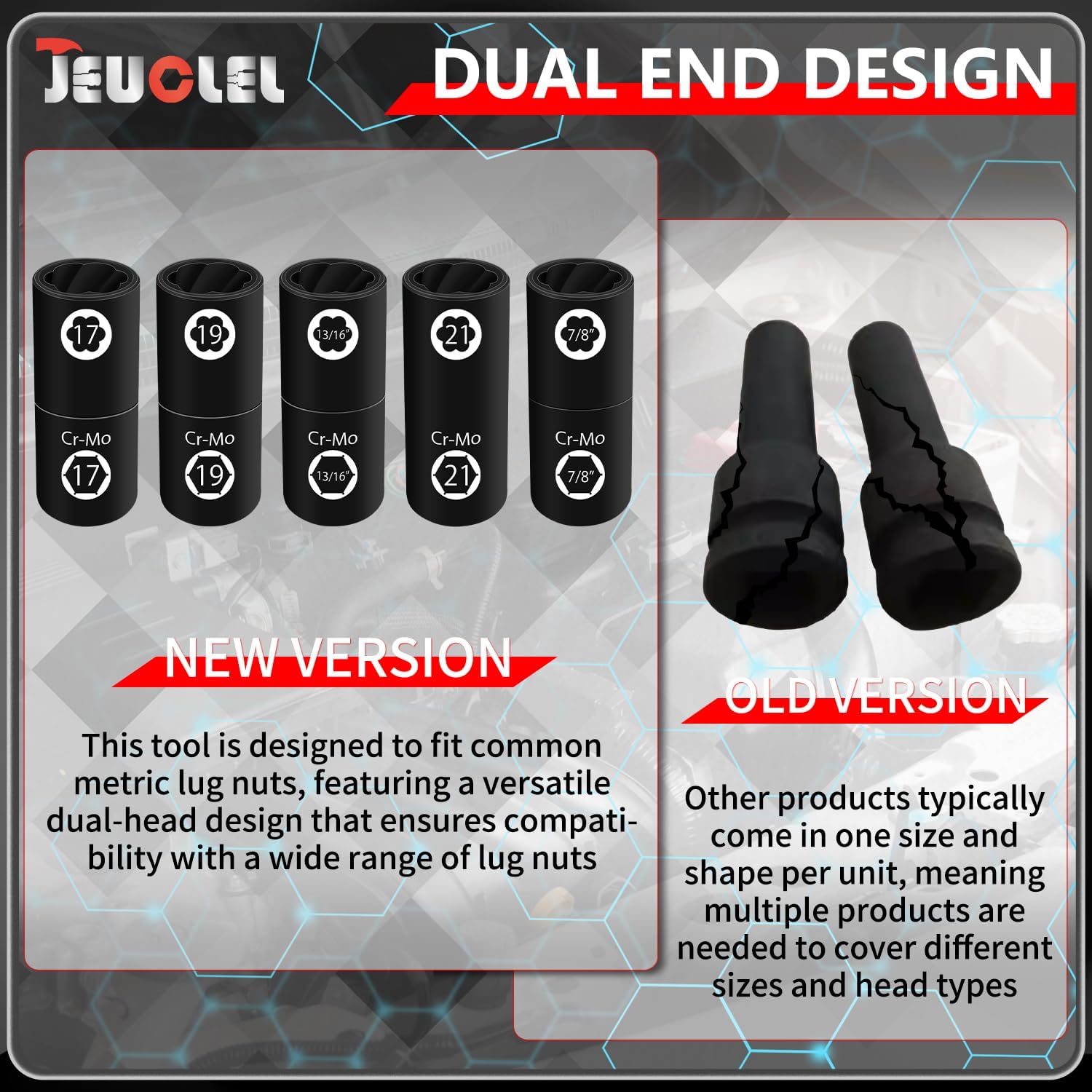 6PCS 1/2" Dr Metric/Sae Flip Wheel Thin Wall Socket & Lug Nut Socket Set, 17mm, 19mm, 21mm, 13/16”, 7/8” Dual-End Thin Wall Nut Sockets, Double Sided Lug Nut Extractor, Rusty | Stuck Nut