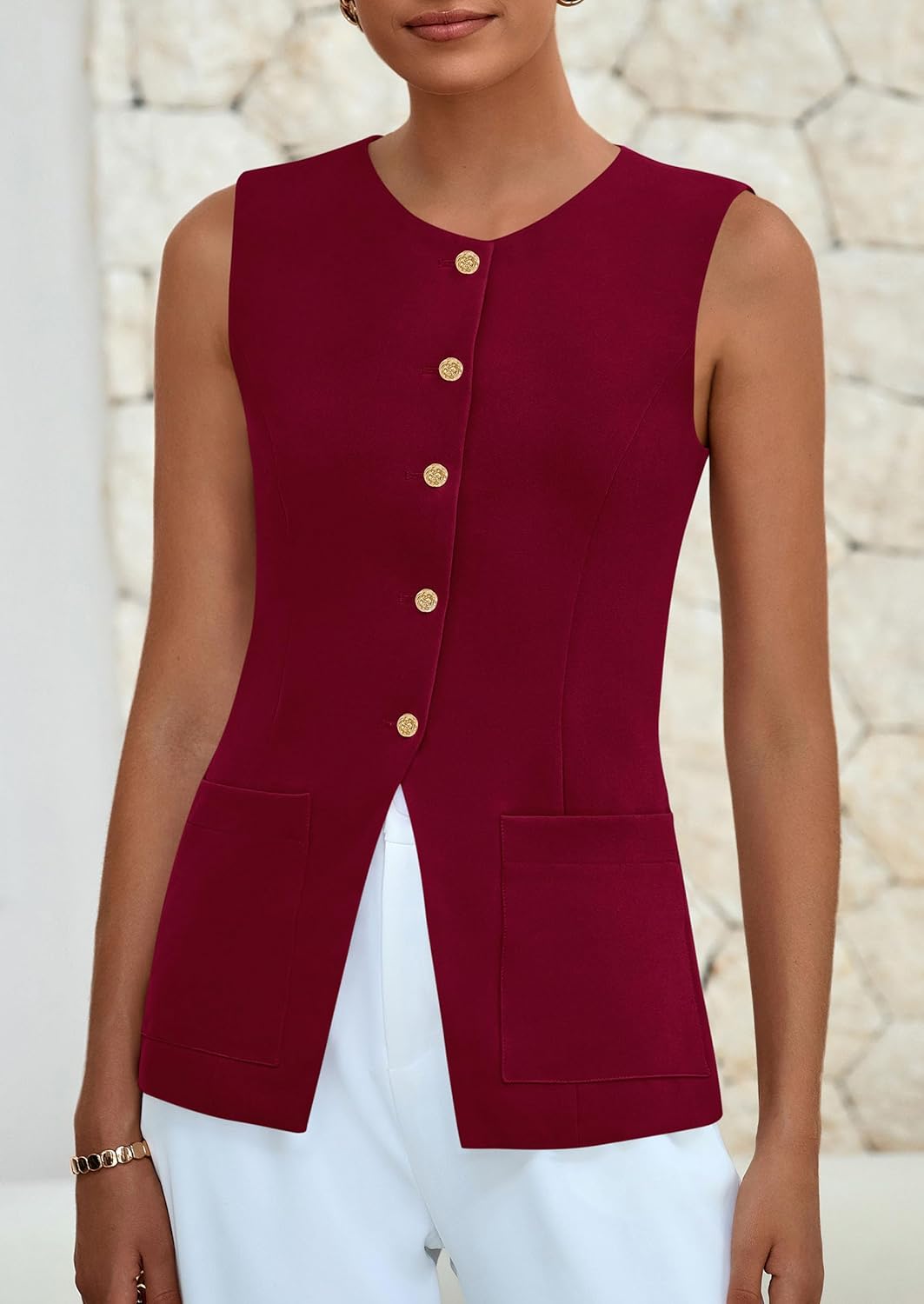 PRETTYGARDEN Blazer Vest Tops for Women Sleeveless Button Down Business Casual Outfits Work Suit Vests Waistcoat - Image 7