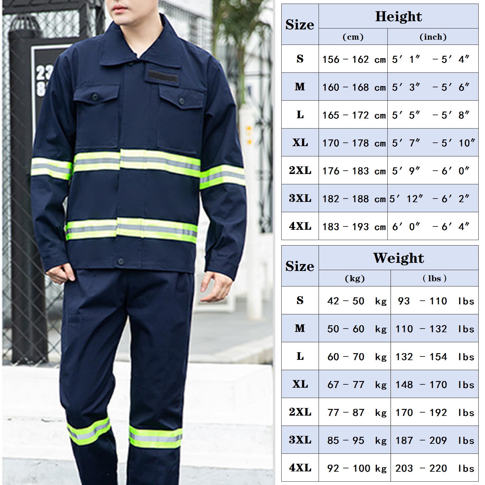 Combinaisons Avec Bandes Réfléchissantes Zip Up Salopette Manches Longues Workwear Veste Et Pantalon Costume