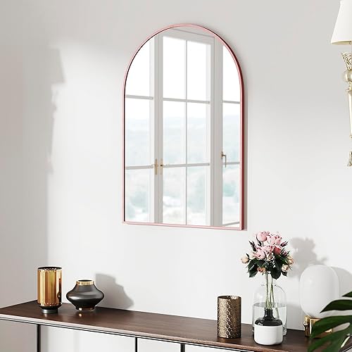 30x20 Arch Mirror Full Length Wall Mounted Hanging or Against Wall Metal Aluminium Alloy Frame Dressing Mirrors for Entryway Bedroom Bathroom Living Room 30 20 inch Rosegold Rose Gold