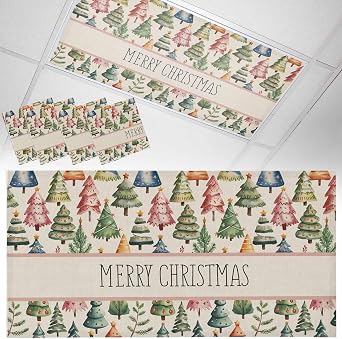 Fluorescent Light Covers for Drop Ceiling Vintage Watercolor Christmas Tree Magnetic Light Filters, Merry Christmas Ceiling Shade Filters for Home Classroom Office,2x4 ft,4Packs