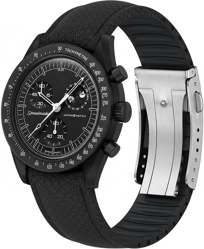 FKM Rubber Watch Strap,Curved End Fluororubber Watch Band with 316L Stainless Steel Deployant Clasp,Sweat-proof Anti-Dust Seamless Fit for Men Women Divers Watches Cut-to-Size 18mm 19mm 20mm 21mm 22mm