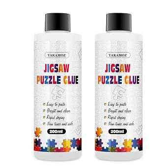 YAKAMOZ Clear Jigsaw Puzzle Glue with Precision Applicator Non-Toxic, Quick Dry & Water-Soluble for Puzzles up to 10000 Pieces 400ML