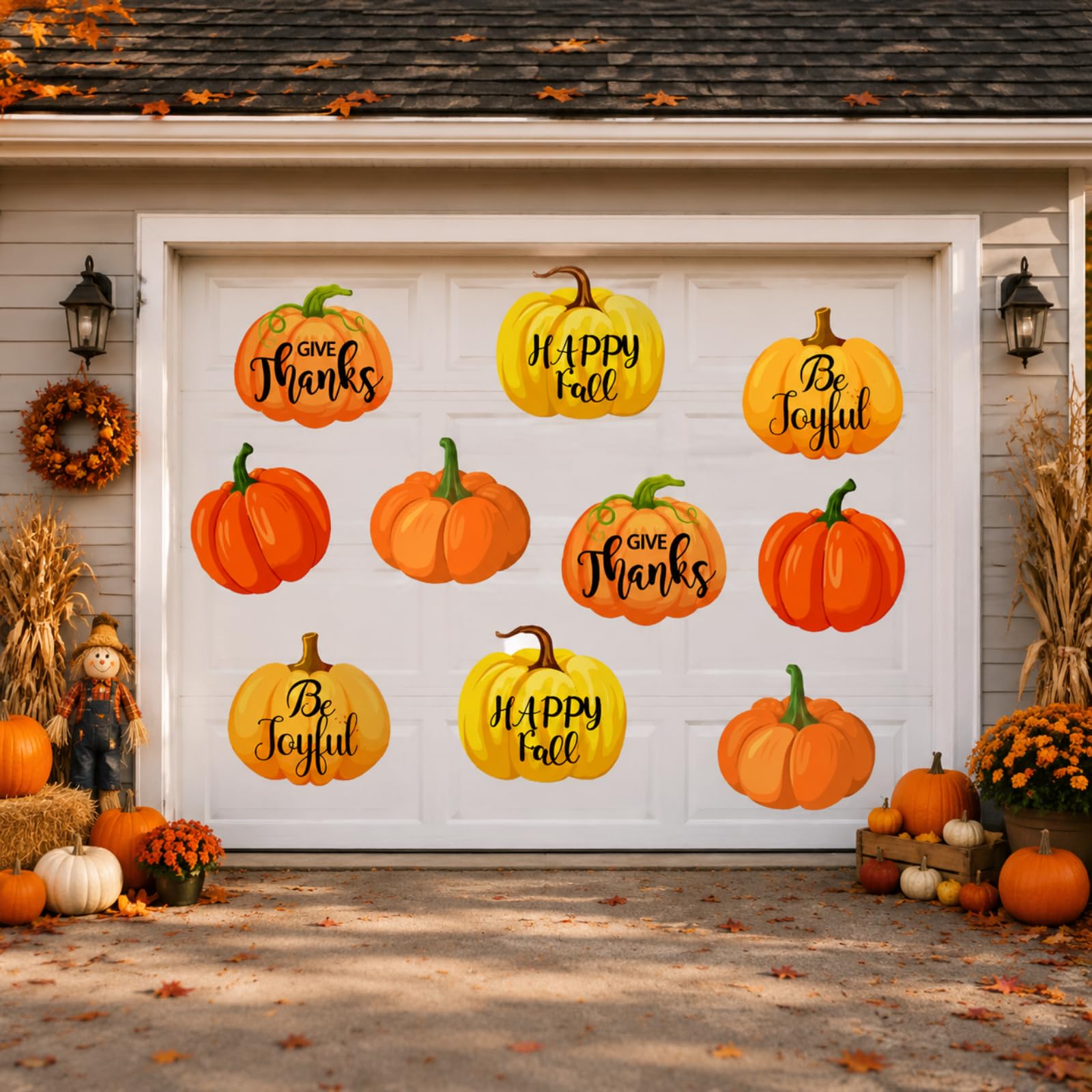 Tellegloww 10 Pcs 12 Inch Fall Thanksgiving Pumpkin Garage Door Decoration Magnets Autumn Garage Door Magnets with Pumpkin Happy Fall Magnet Decal Sticker for Thanksgiving Garage Door Car Refrigerator