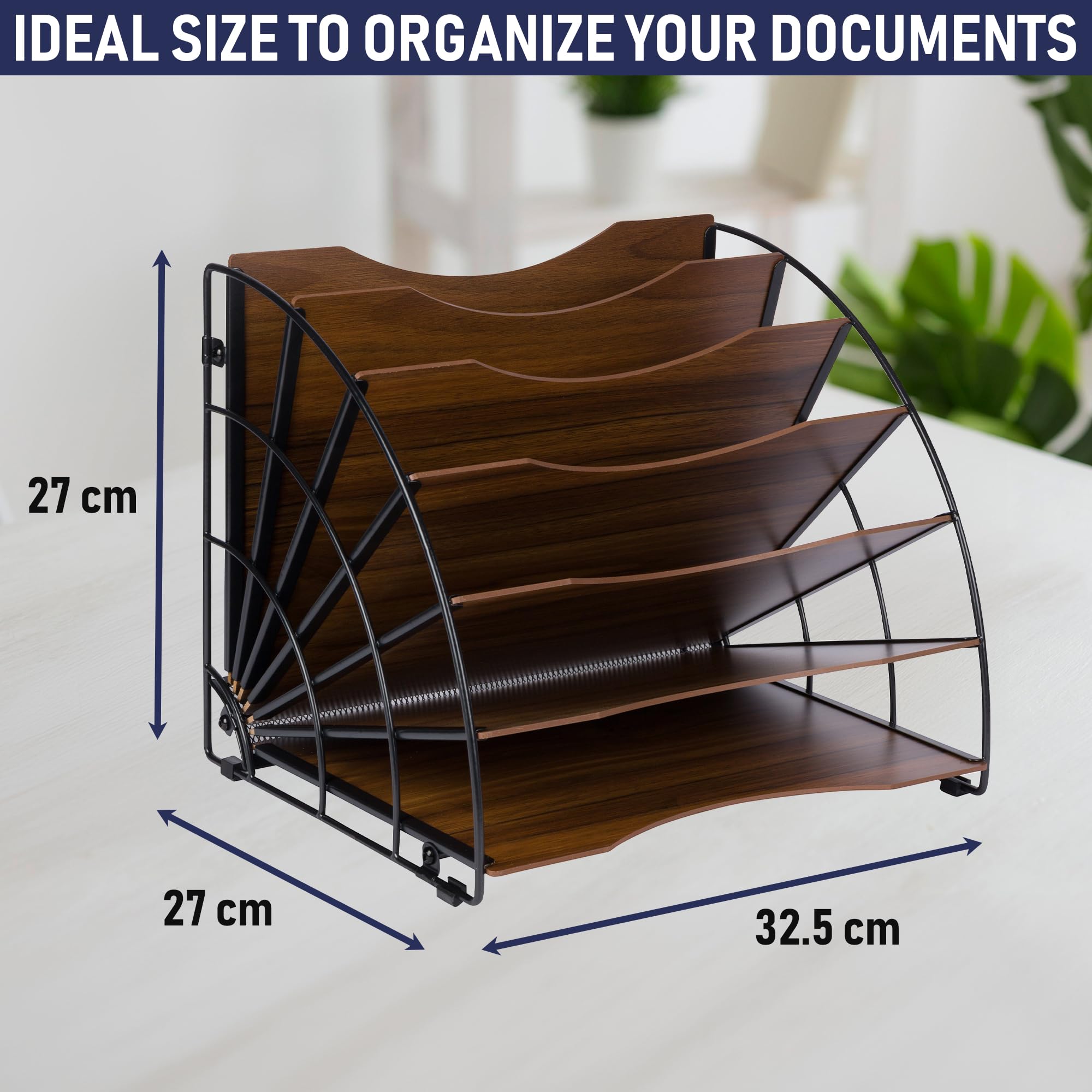 Fan Shaped Office Desk Organisers, 6 Compartments with Wood Patterned Shelves - Image 3