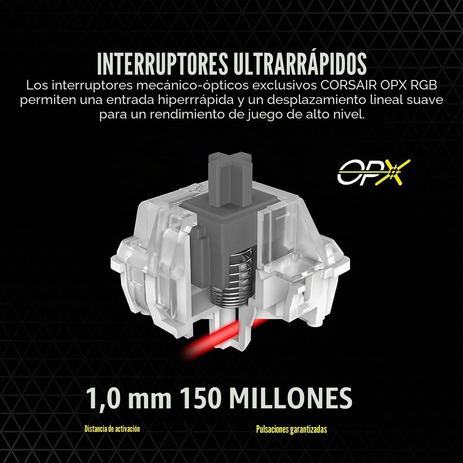 Corsair K100 RGB Teclado Gaming (conmutadores ópticos-mecánicos OPX: Ultra Fino y Lineal, Teclas de Doble inyección PBT, integración Elgato Stream Deck) AZERTY, Negro