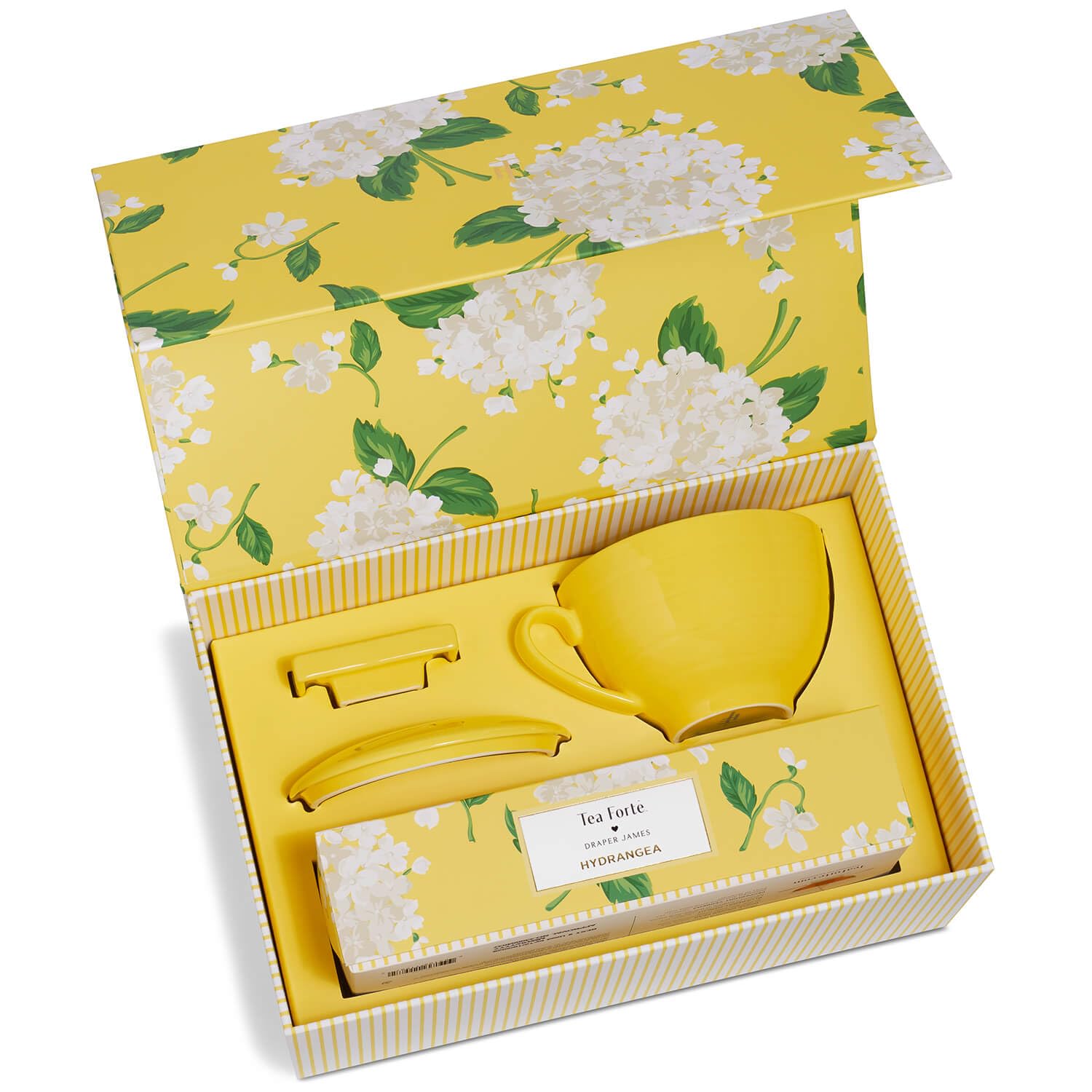 Tea Forte Gift Set with Cafe Cup, Tea Tray, Petite Presentation Box with 10 Handcrafted Pyramid Infuser Tea Bags, Gifts for Mom, Hydrangea