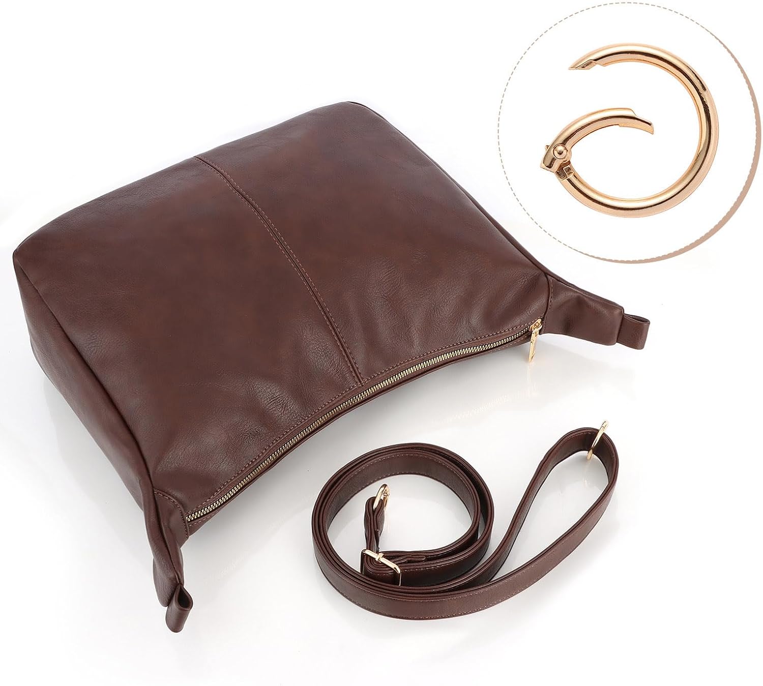 Hobo Bags for Women, Foldable Vegan Leather Tote Bag, Stylish Slouchy Shoulder Bag, Handbags Purses for Women Brown - Image 5