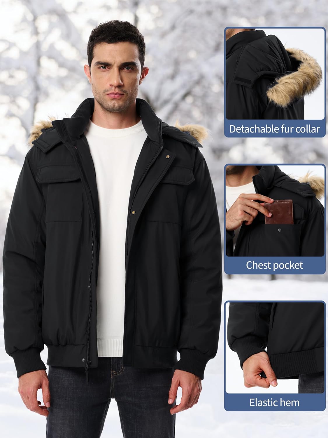 Men's Winter Coat Warm Puffer Jacket Down Hooded Parka Waterproof Thicken Snow Coats with Pockets - Image 5