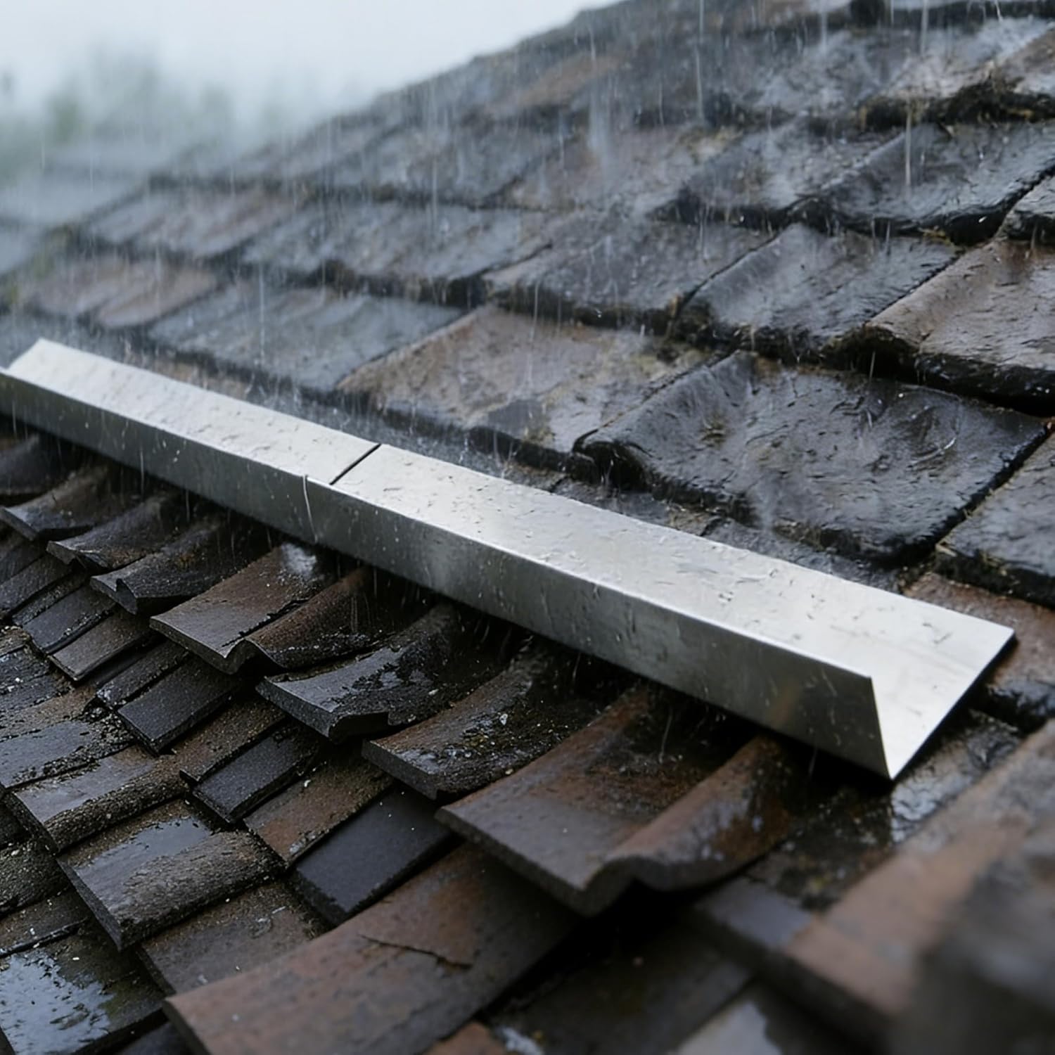 Aiwaiufu 4PCS Roof Rain Diverter, 4FT Stainless Steel Rain Diverter for House Shingle, Nails Included