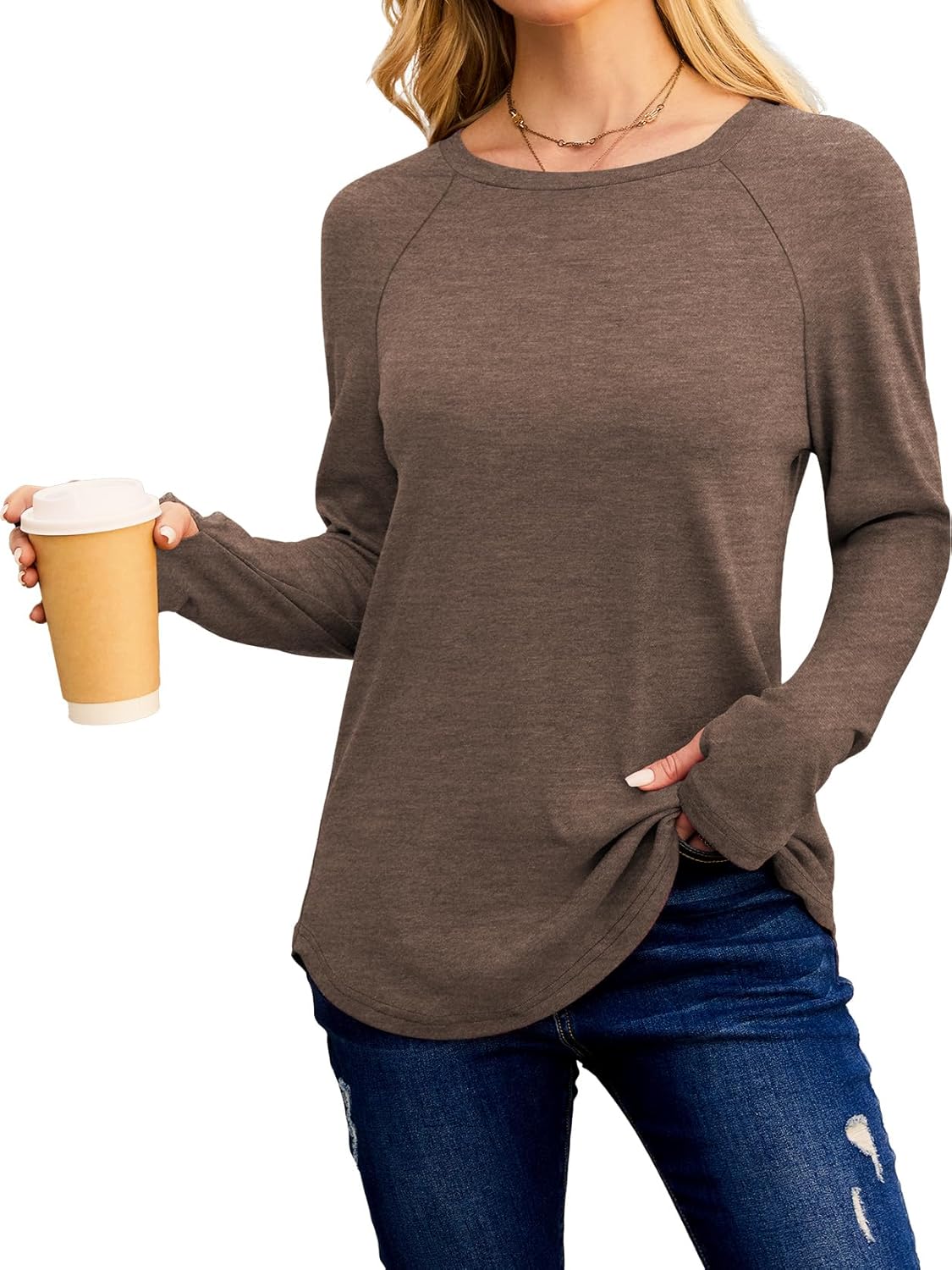 Womens Long Sleeve Tops Crew Neck T Shirts for Women Tunic Tops with Thumb Holes Fall Outfits for Women 2025 - Image 5