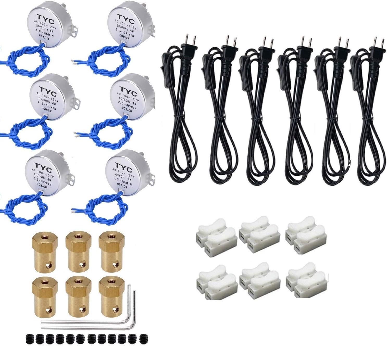 6PCS Synchronous Motor for Pen Turner Turntable Motor 50/60Hz AC100~127V CCW/CW 4W 7mm Flexible Coupling Connector 6ft Power Cord for Cup Turner, Cuptisserie Tumbler Turner Guide Motor (2.5-3RPM)